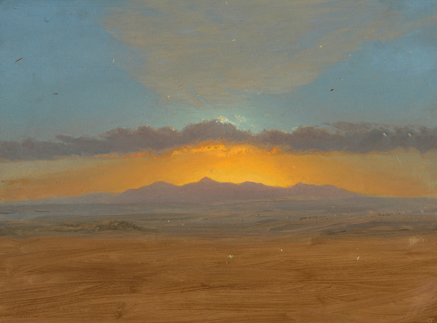 Sunset by Frederic Edwin Church, oil painting depicting a vibrant twilight landscape.