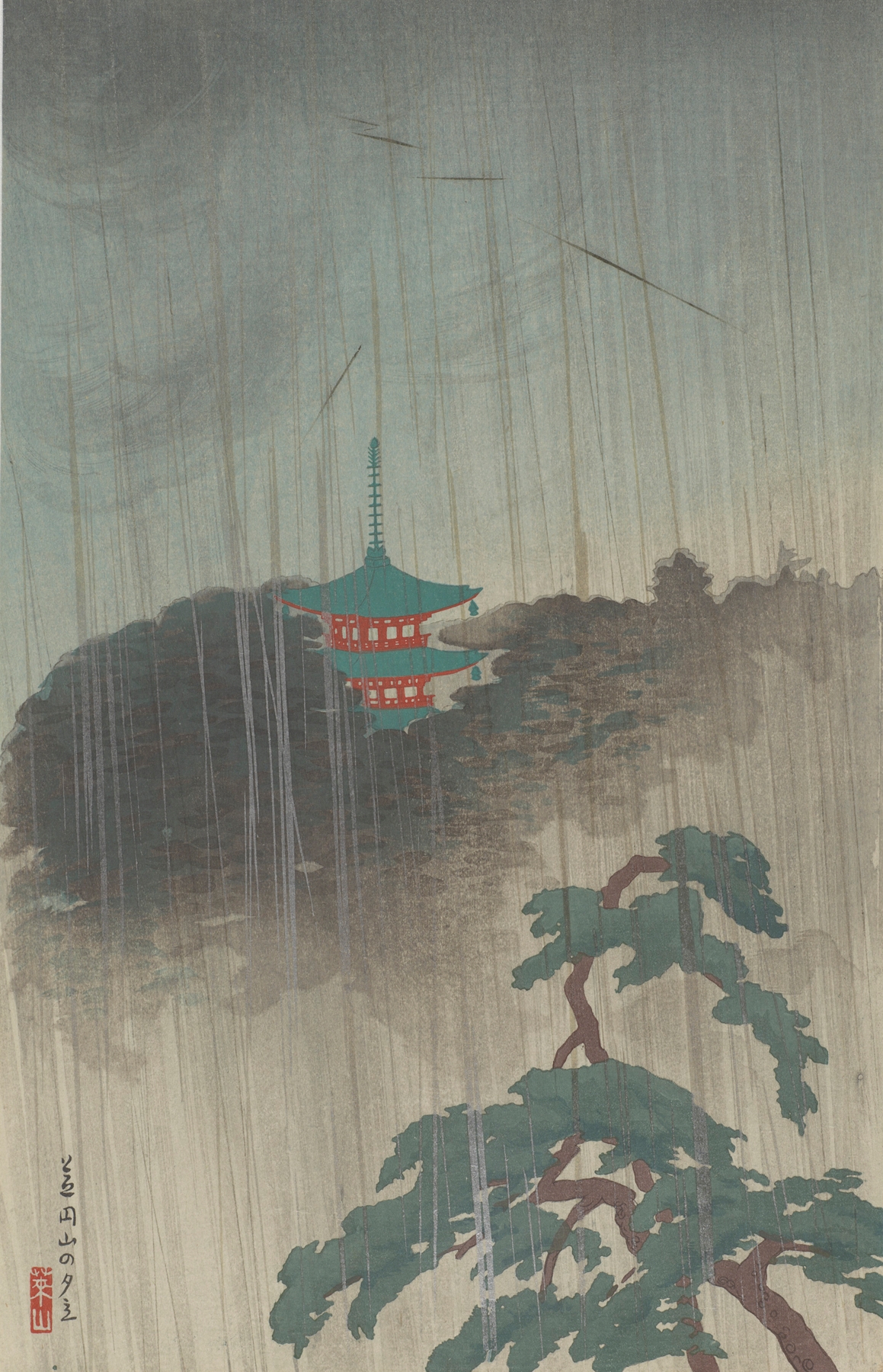 Evening Rain at Maruyama, Ukiyo-e by Negoro Raizan