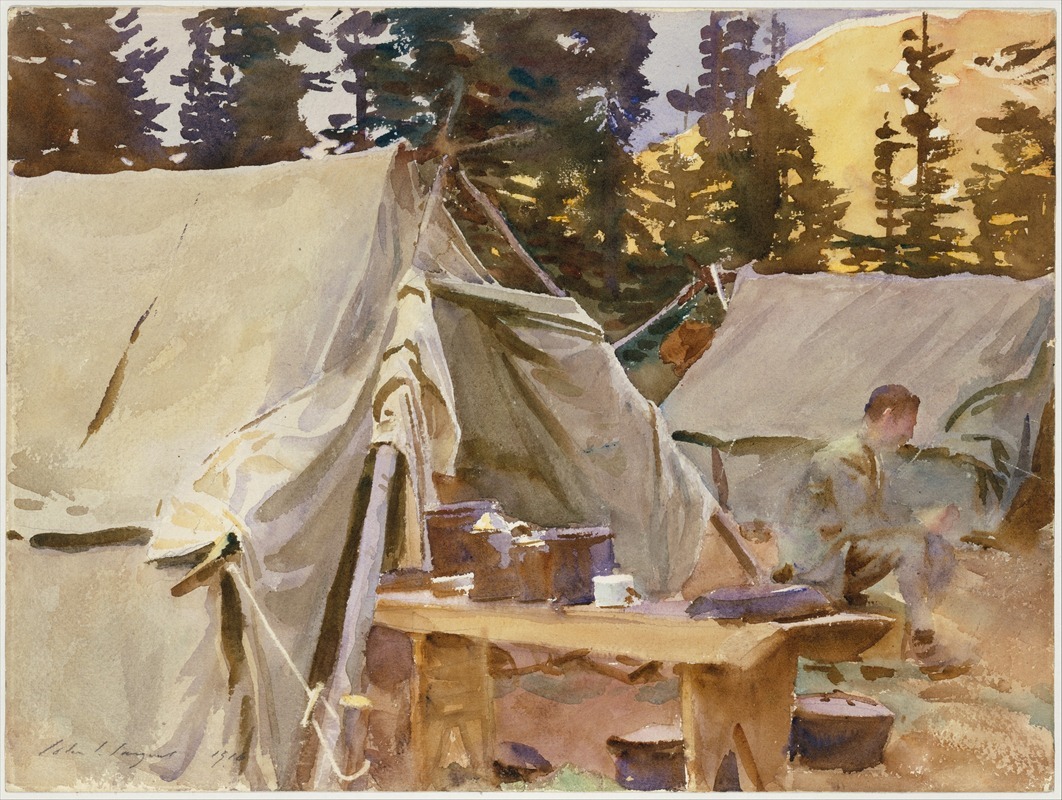 John Singer Sargent's 'Camp at Lake O’Hara' captures a serene landscape with vibrant colors.