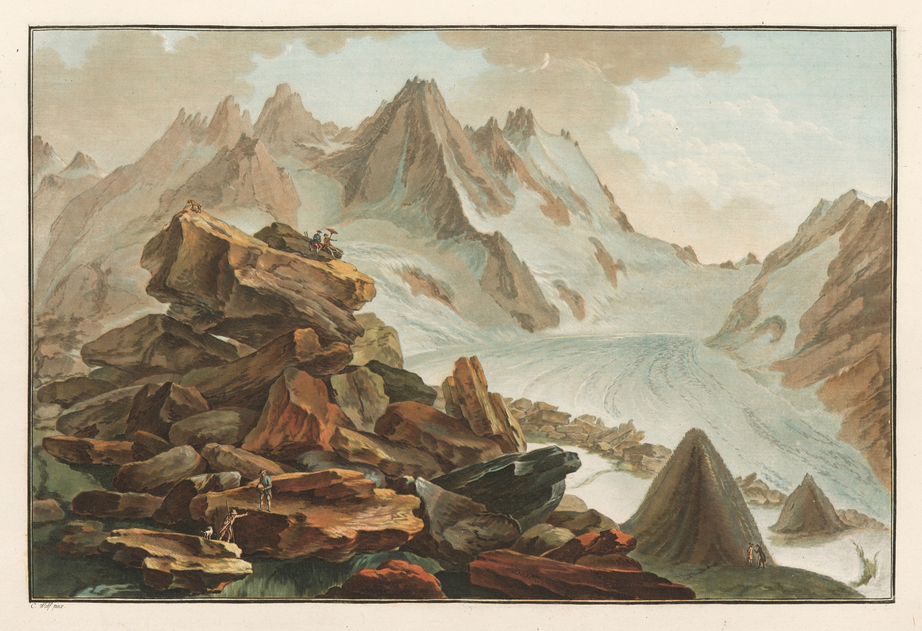 Glacier de Lauteraar by Caspar Wolf, oil painting depicting a glacier and mountains.