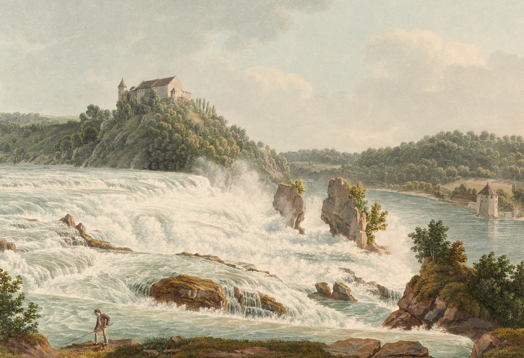 Waterfall scene by Johann Heinrich Luttringhausen, medium unknown
