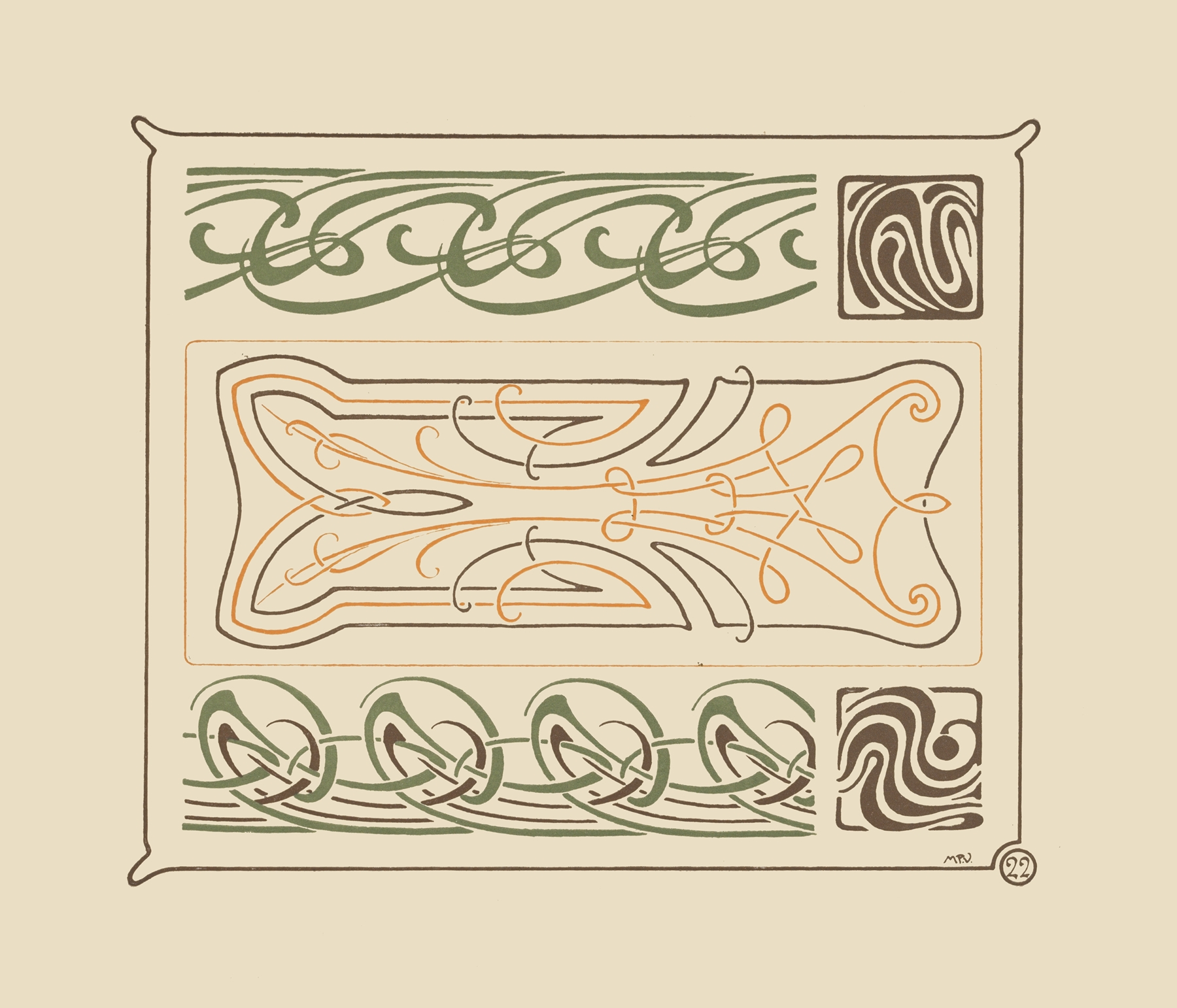 Abstract design based on intertwined curvilinear shapes., by Maurice Pillard Verneuil, public domain