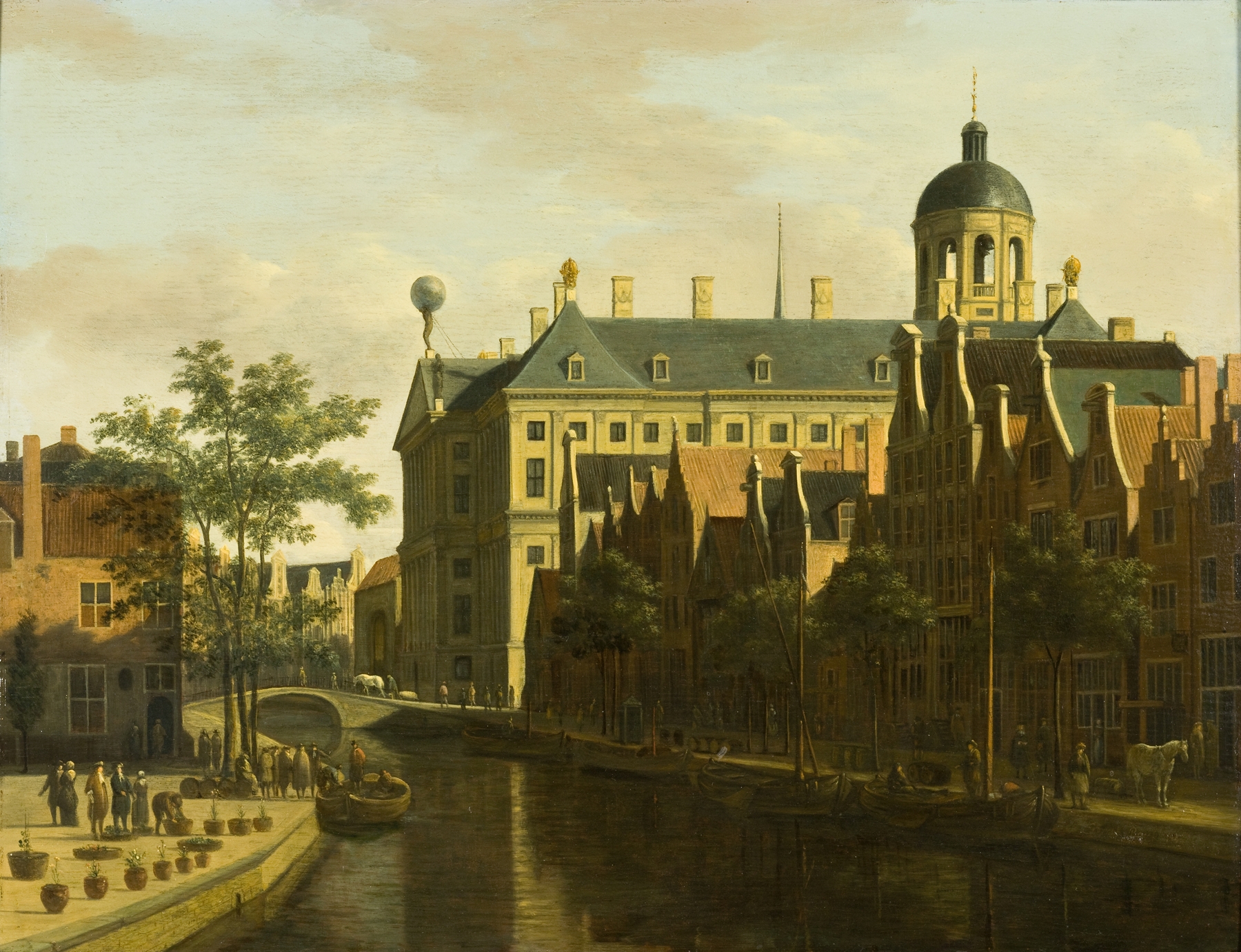 Genre scene of the flower and tree market in Amsterdam, oil painting by Gerrit Adriaensz. Berckheyde