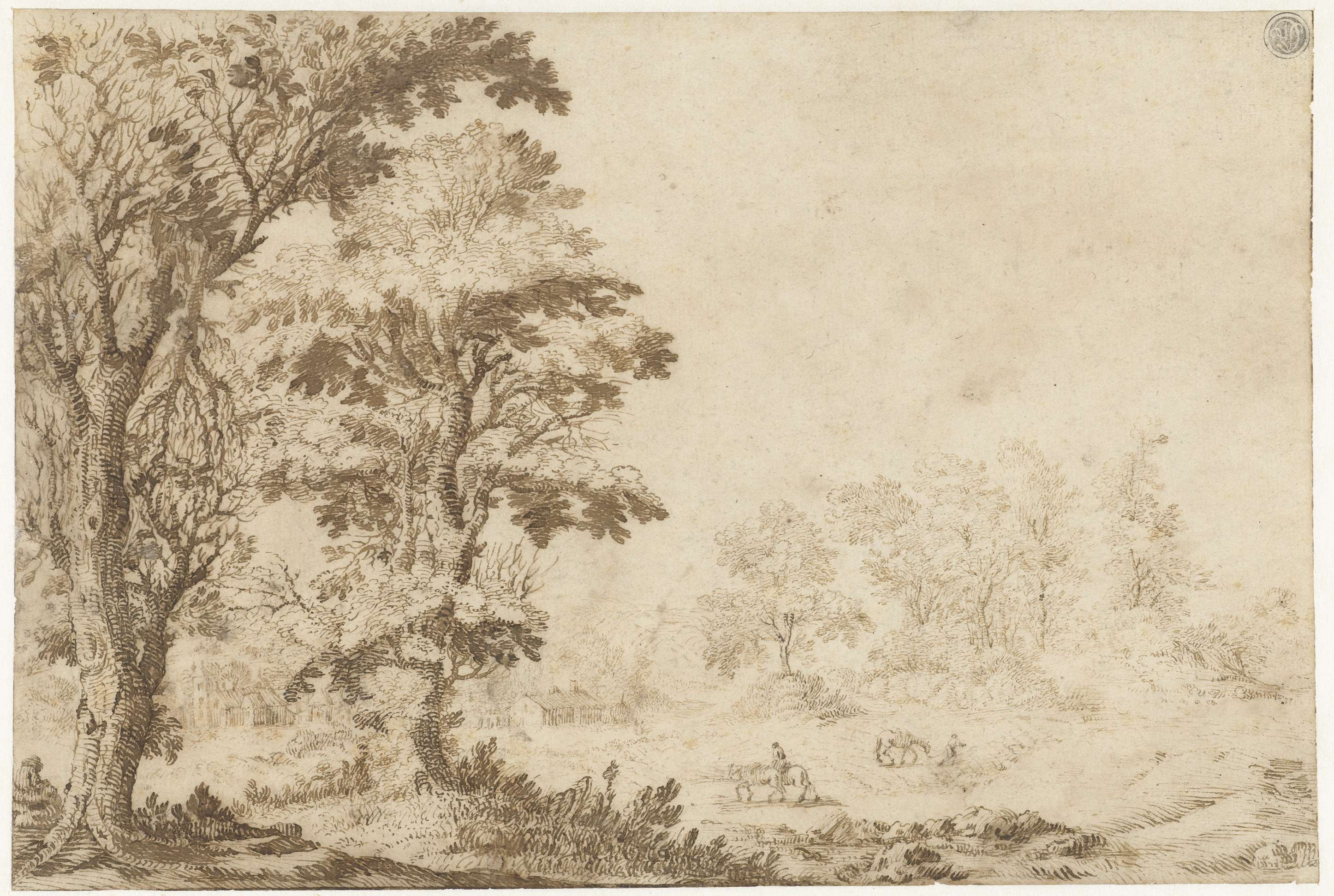 Landscape by Jan van Brosterhuyzen, oil on canvas featuring a solitary tree and gentle hills.