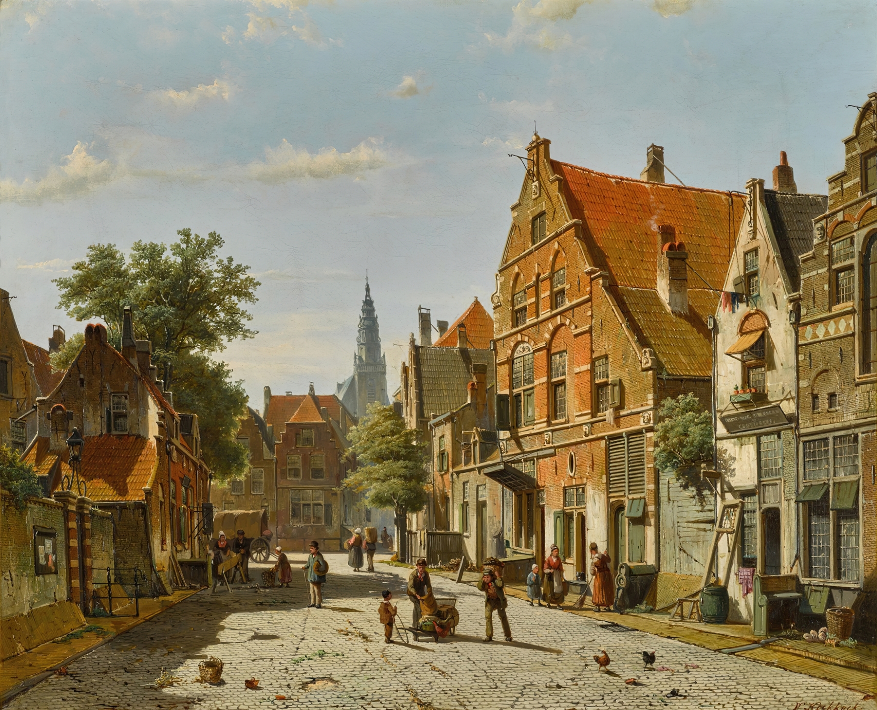 A Sunny Street with a Distant Church tower, by Willem Koekkoek, public domain