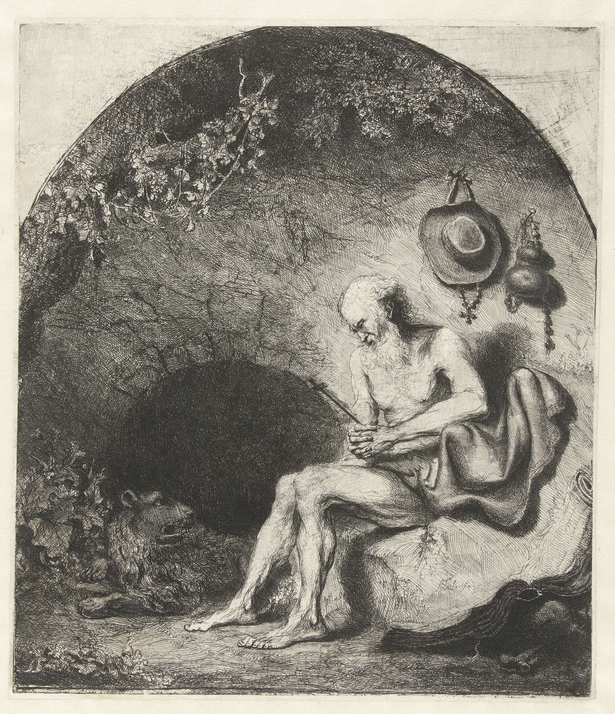 Hieronymus in een grot, by Ferdinand Bol, public domain