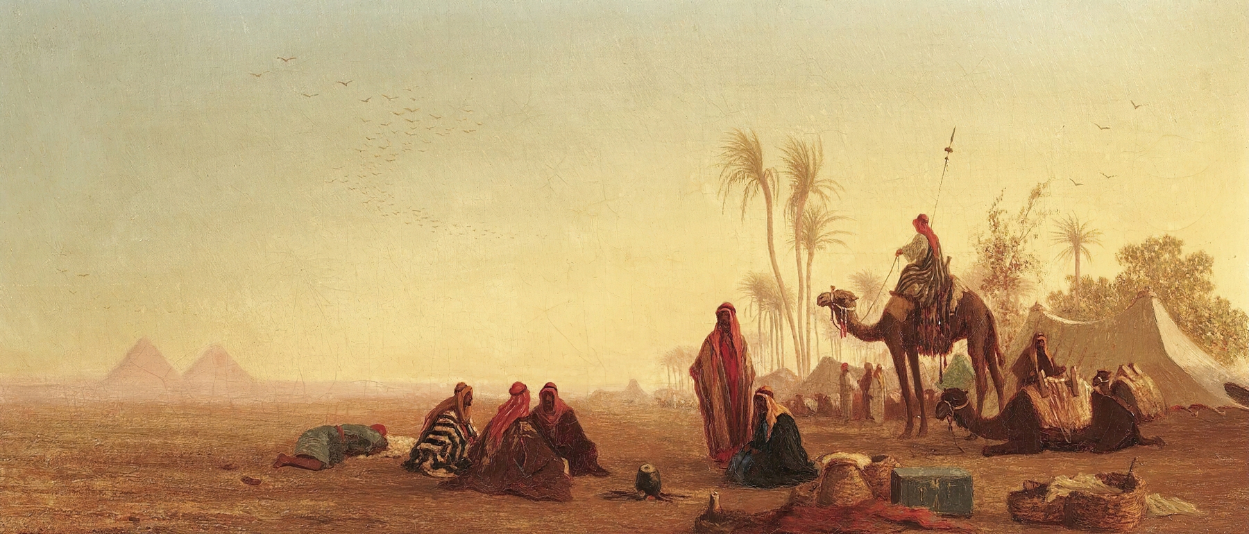 Halte À L’oasis by Charles Théodore Frère, oil painting depicting a vibrant oasis landscape.