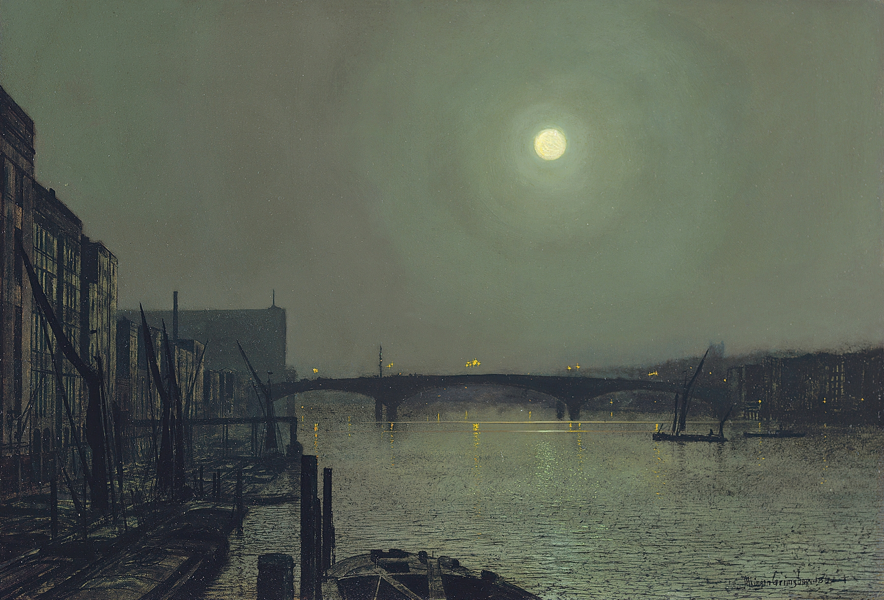 Southwark Bridge from Blackfriars, oil on canvas by John Atkinson Grimshaw, depicting a twilight scene.
