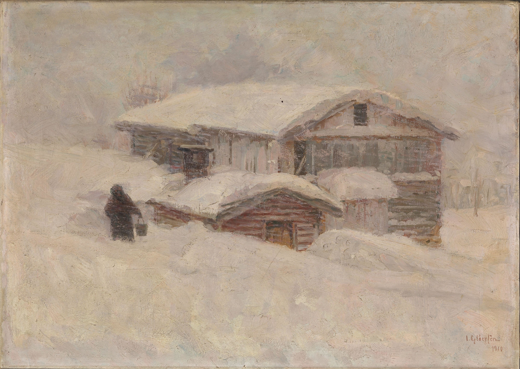 Drifting Snow by Jacob Gløersen, oil on canvas depicting a snowy landscape