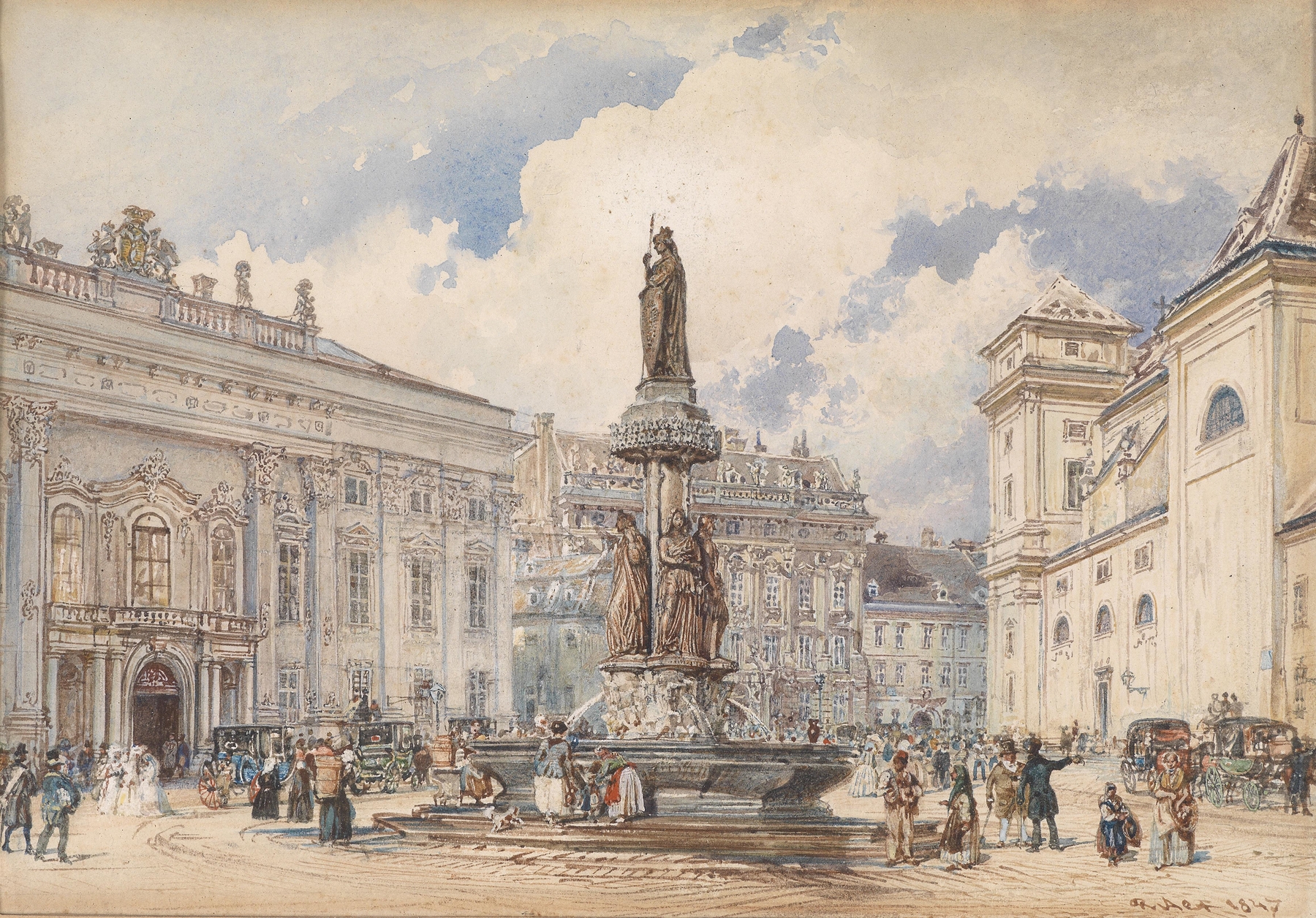 Freyung mit Austriabrunnen, by Rudolf von Alt, public domain