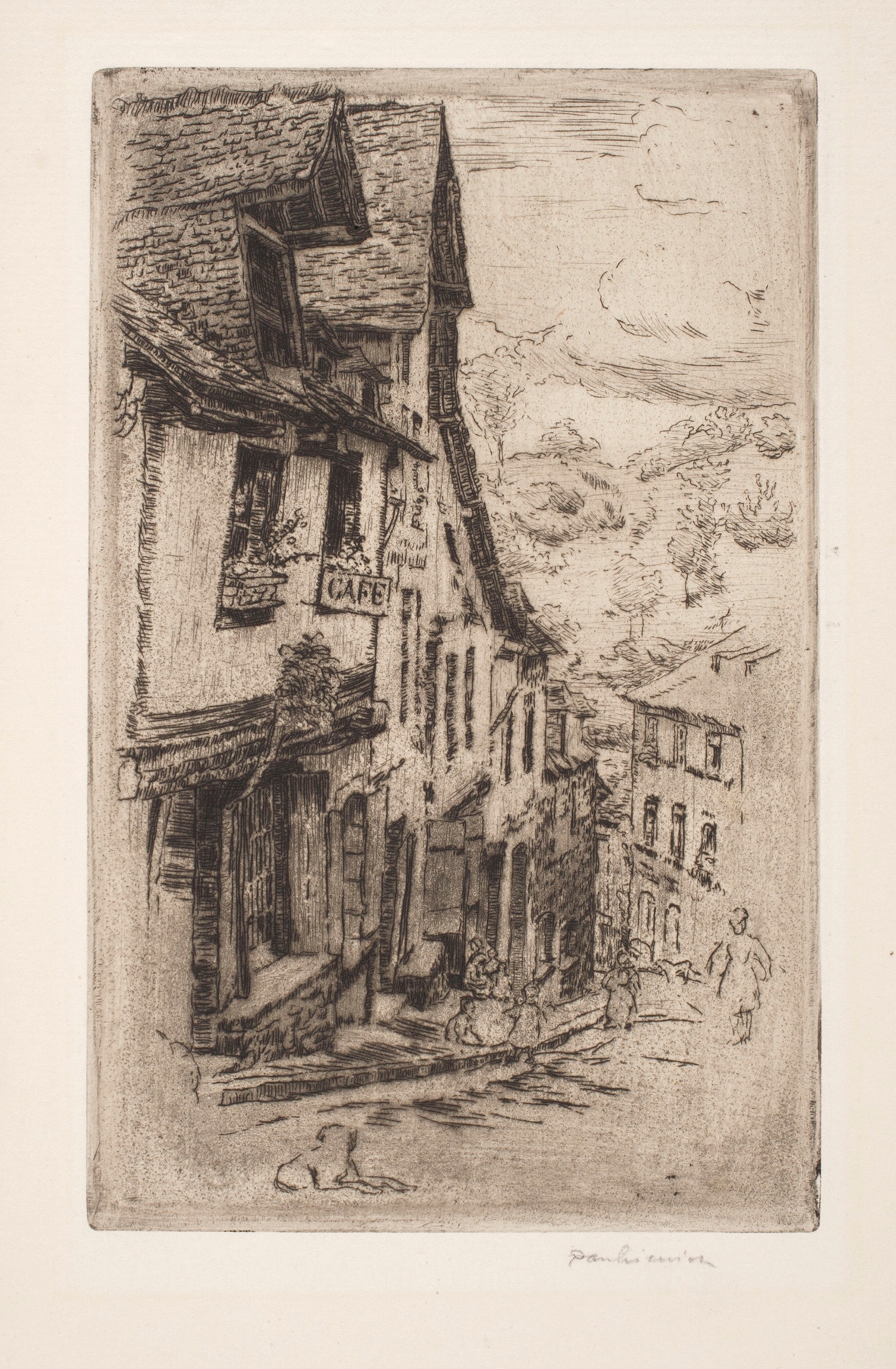 Jerzual Street in Dinan, with a dog, by Józef Pankiewicz, public domain