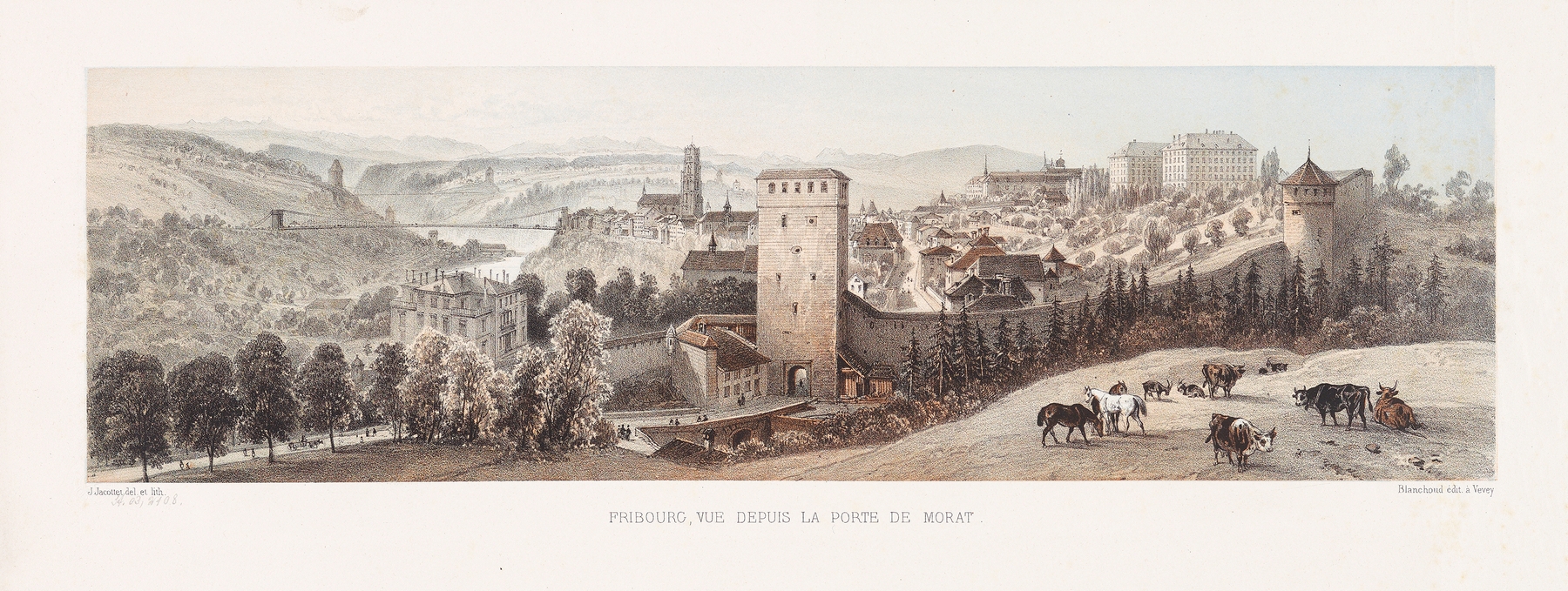 Fribourg, vue depuis la porte de Morat, by Jean Jacottet, public domain
