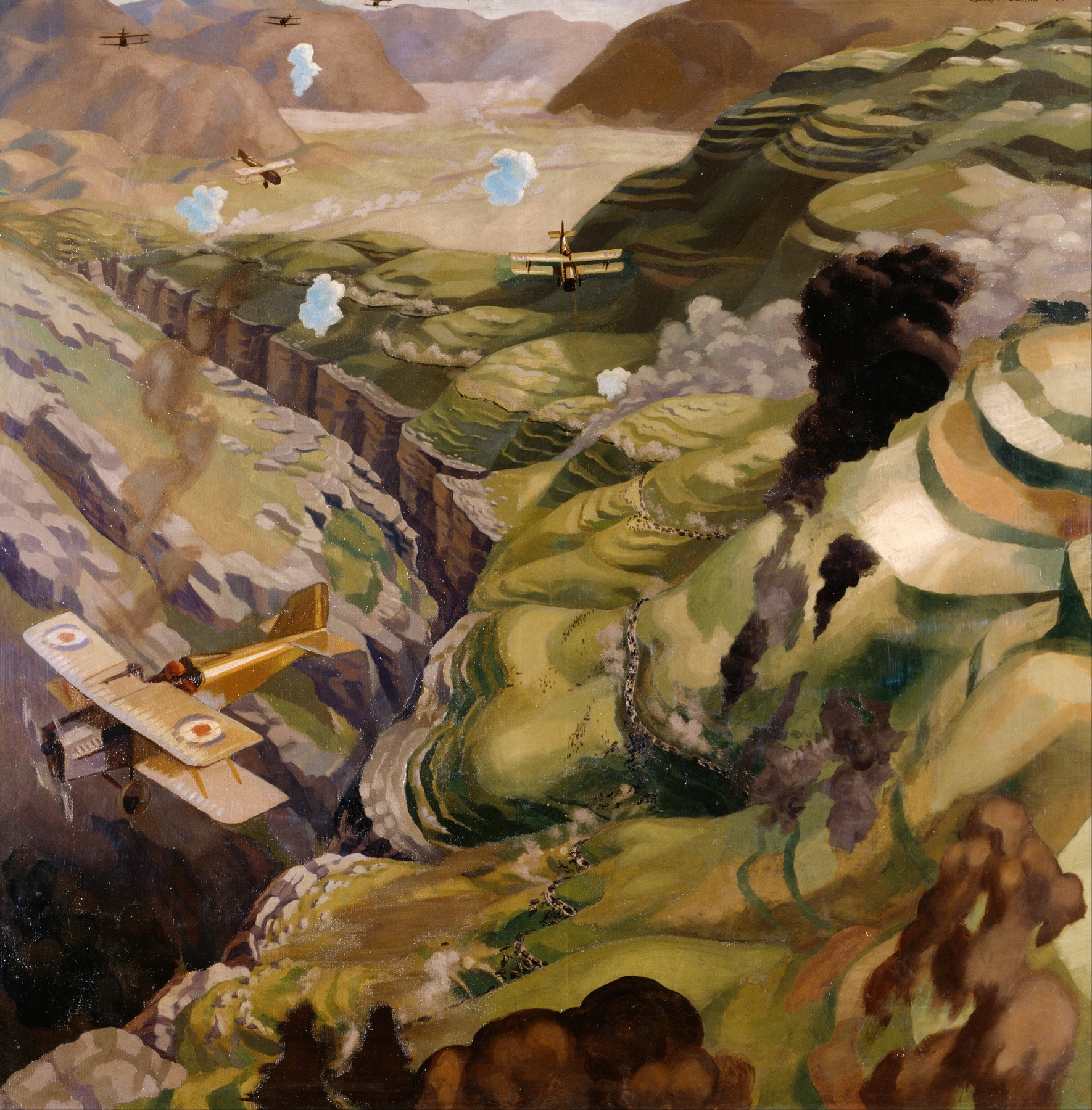 Historical scene of chaos in a gorge, oil painting by Sydney W Carline