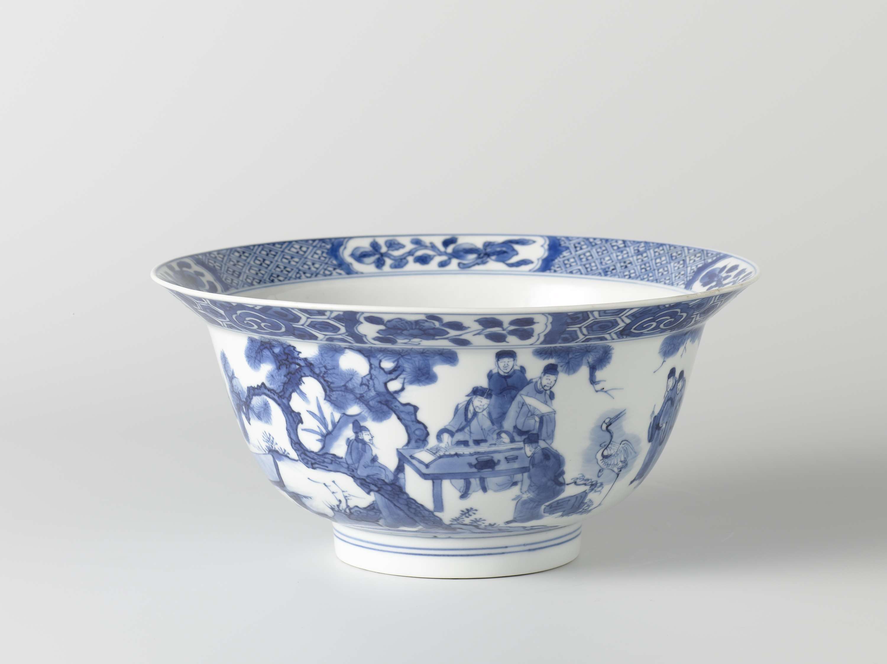 Ceramic bowl depicting a continuous landscape with scholars, unknown artist