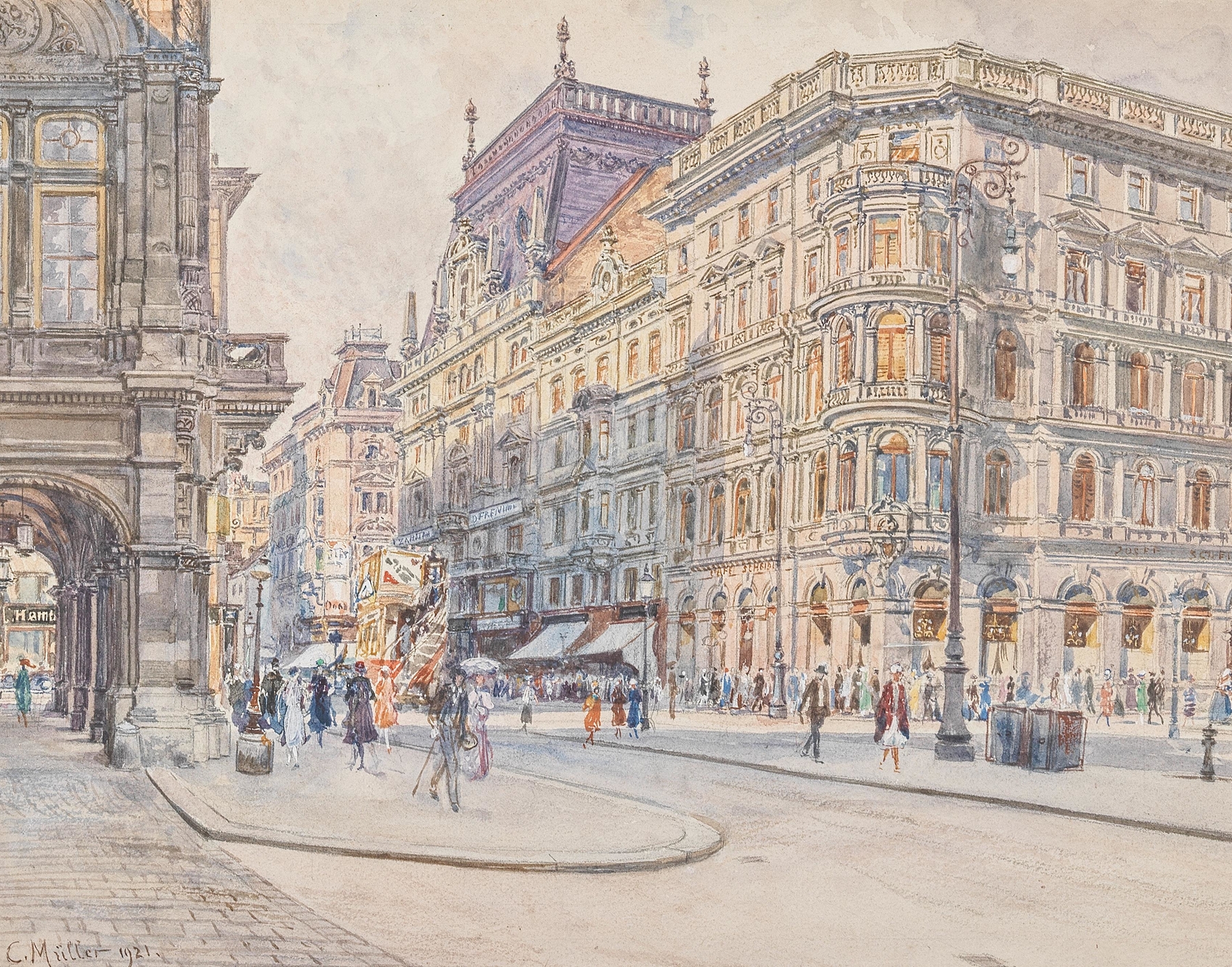 Kärntnerstraße by Carl Müller, oil on canvas depicting Vienna's architecture and light.
