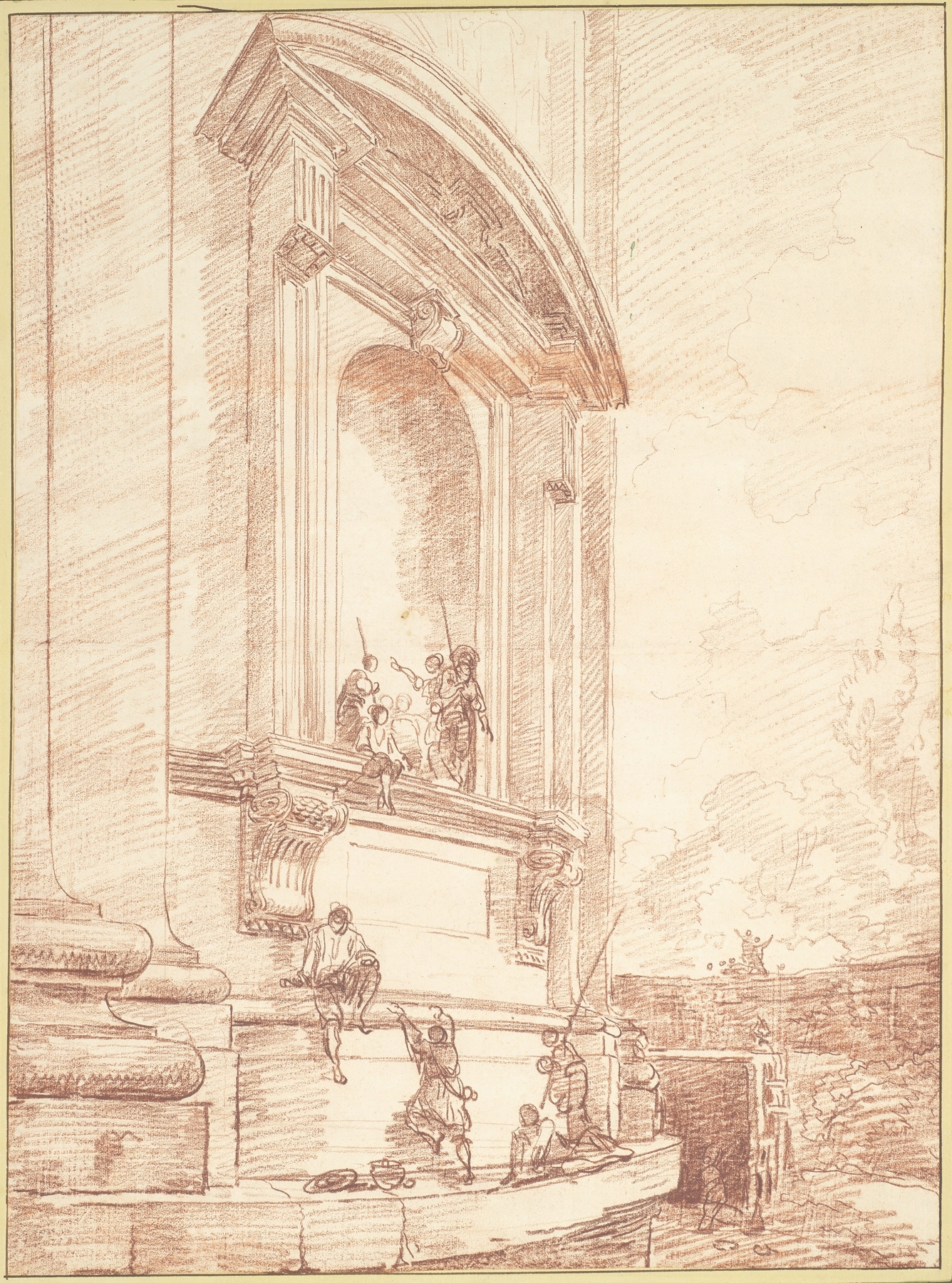 Figures in One of Michelangelo’s Niches on the Apse of St. Peter’s by Hubert Robert, oil on canvas