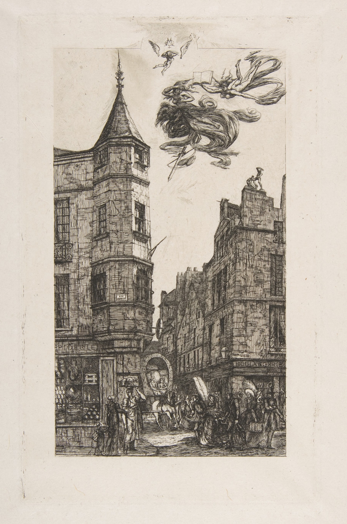 Tourelle Rue de l’Ecole de Médecine, 22 (House with a Turret, No 22, rue de l’Ecole de Médecine, Paris), by Charles Meryon, public domain