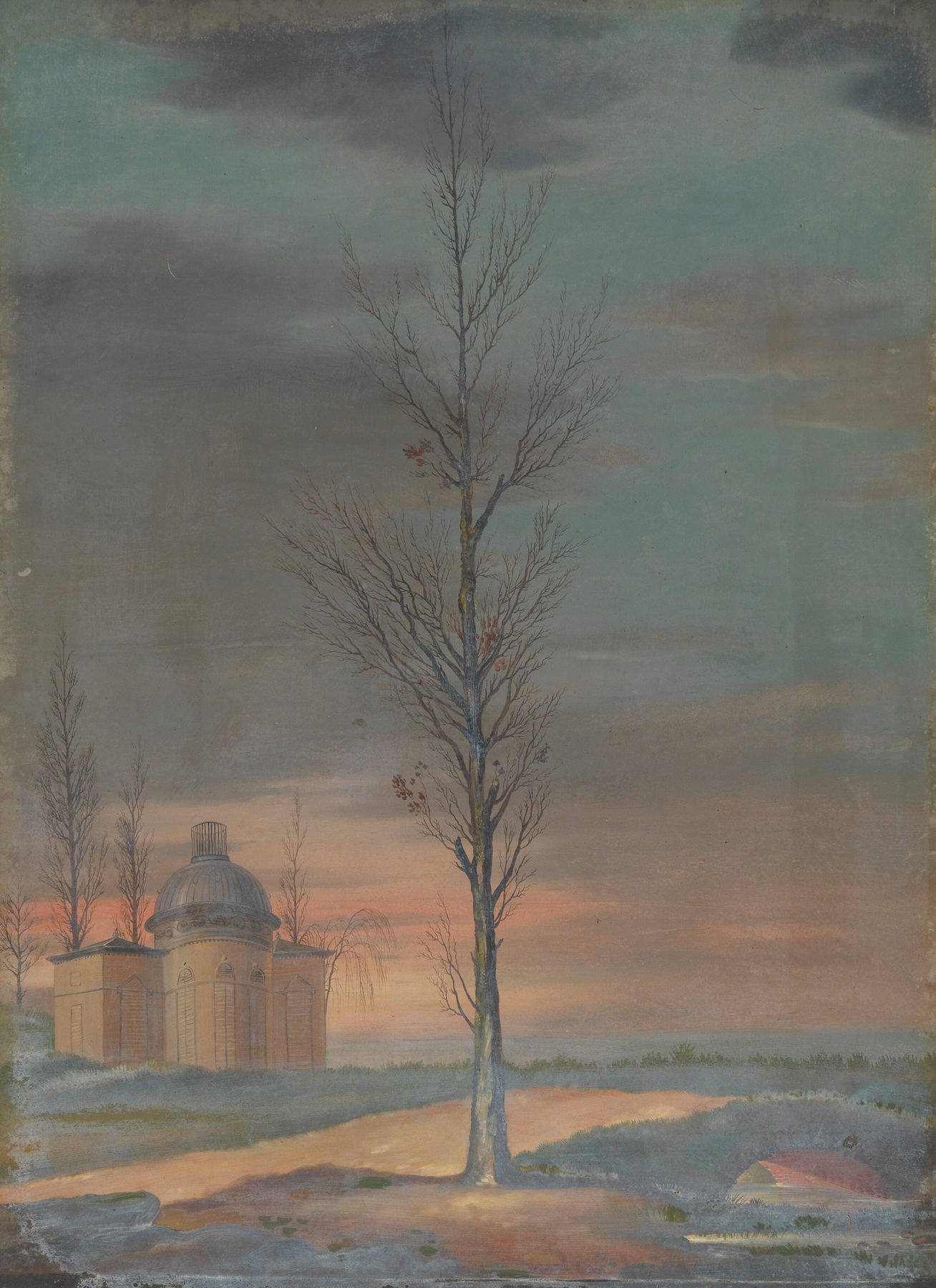 Landscape by Eugène Joseph Verboeckhoven, oil on canvas, featuring a serene horizon and wispy clouds.