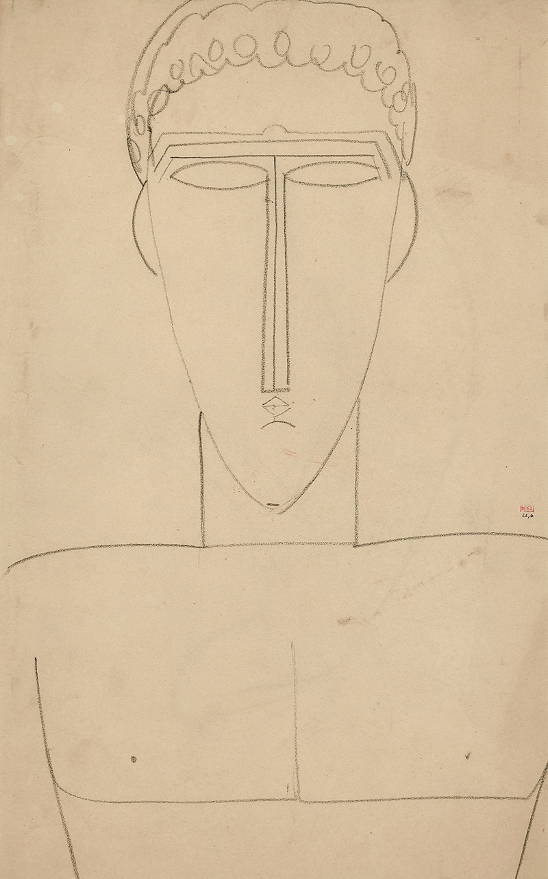 Amedeo Modigliani's 'Tête et buste d’homme de face' features a stylized male portrait.