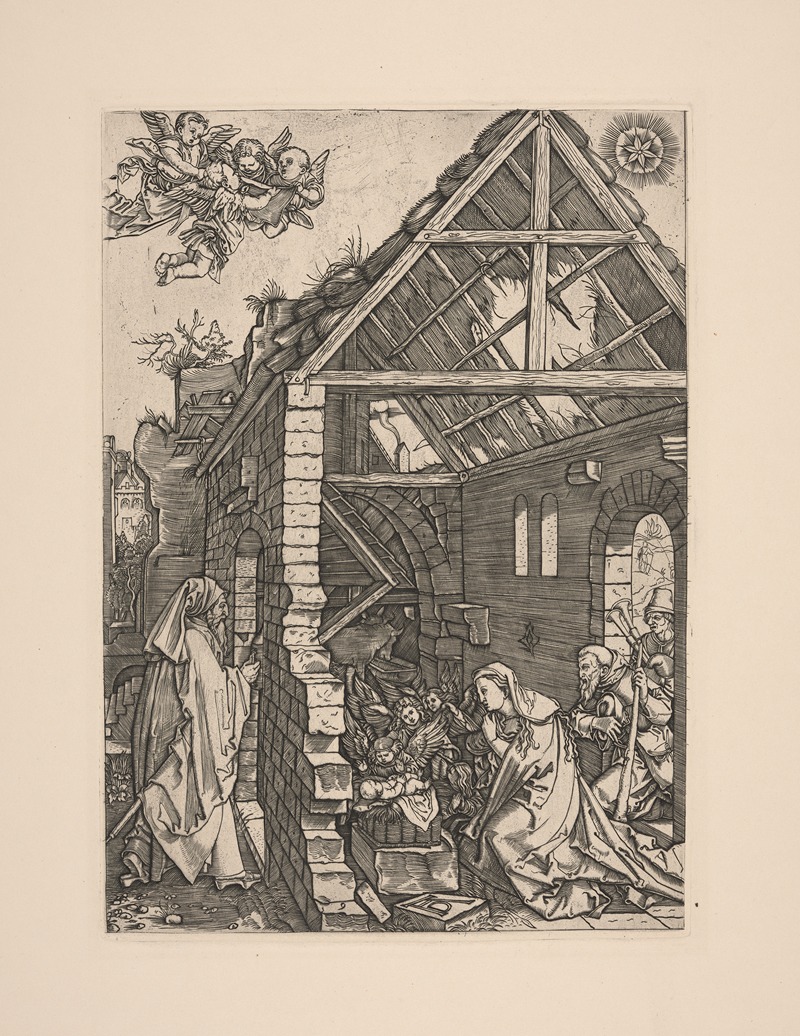 Albrecht Dürer's 'The Adoration of the Shepherds' depicts the nativity scene with vivid colors and detailed figures.