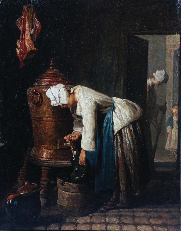 A woman draws water from a cistern in this serene Rococo painting by Jean Siméon Chardin.