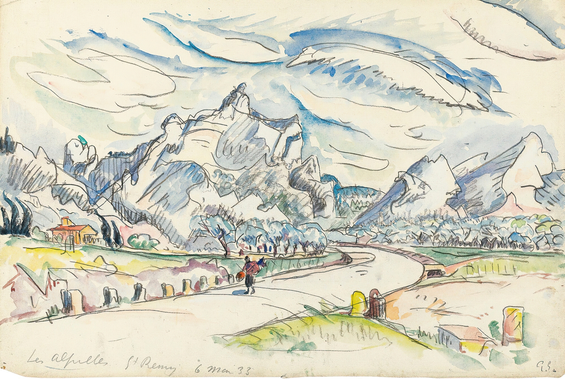 Landscape with hills and bright sky, oil painting by Paul Signac