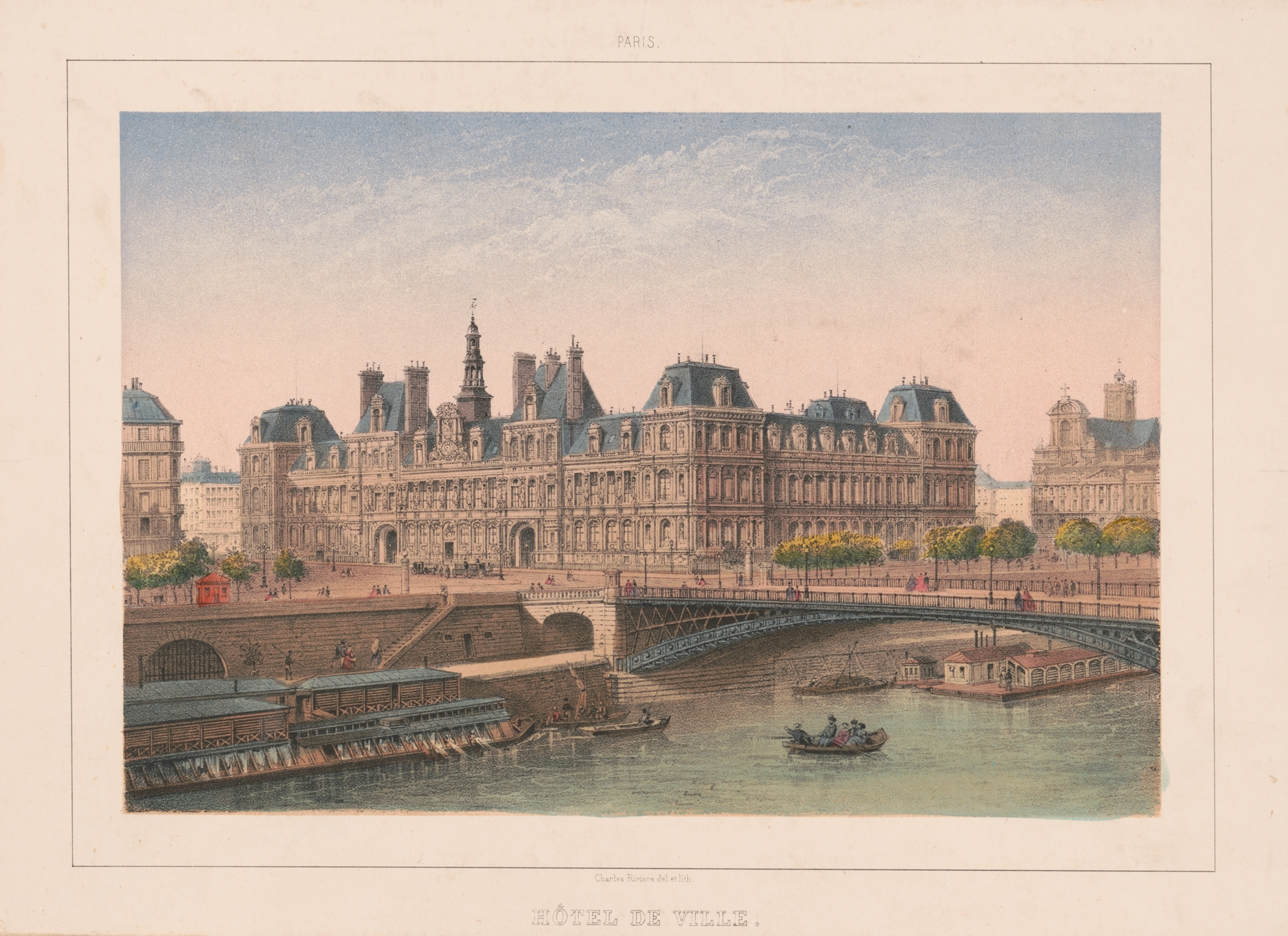 Architecture of Hôtel de Ville in Paris, oil on canvas by Charles Rivière