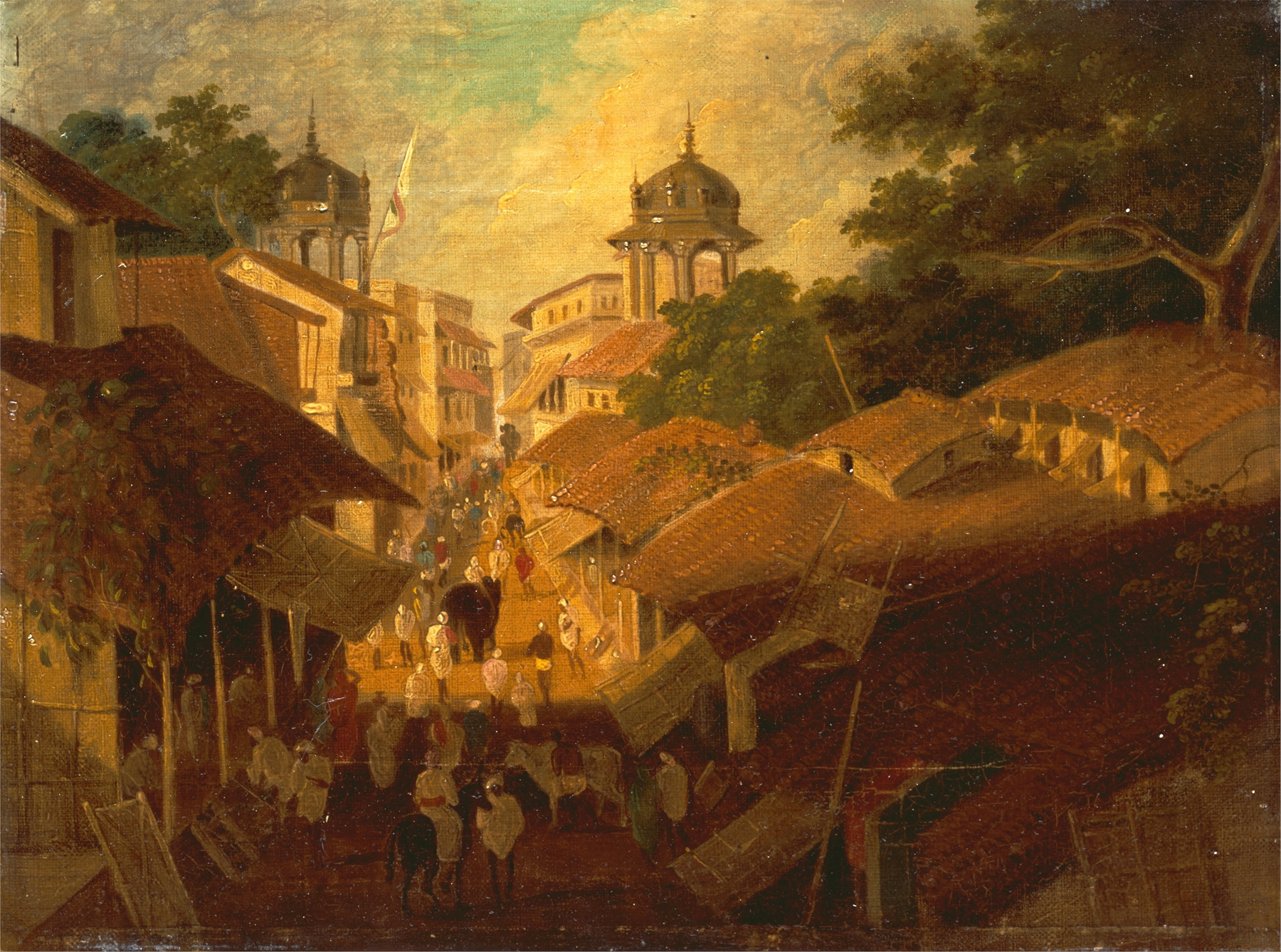 Market scene in Patna, watercolor on paper by Sir Charles D'Oyly