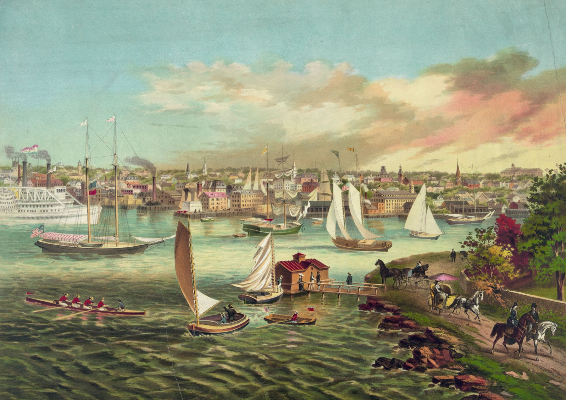 Oil painting of Newport Beach, R.I. by F. Gleason, showcasing waves and sunlight.