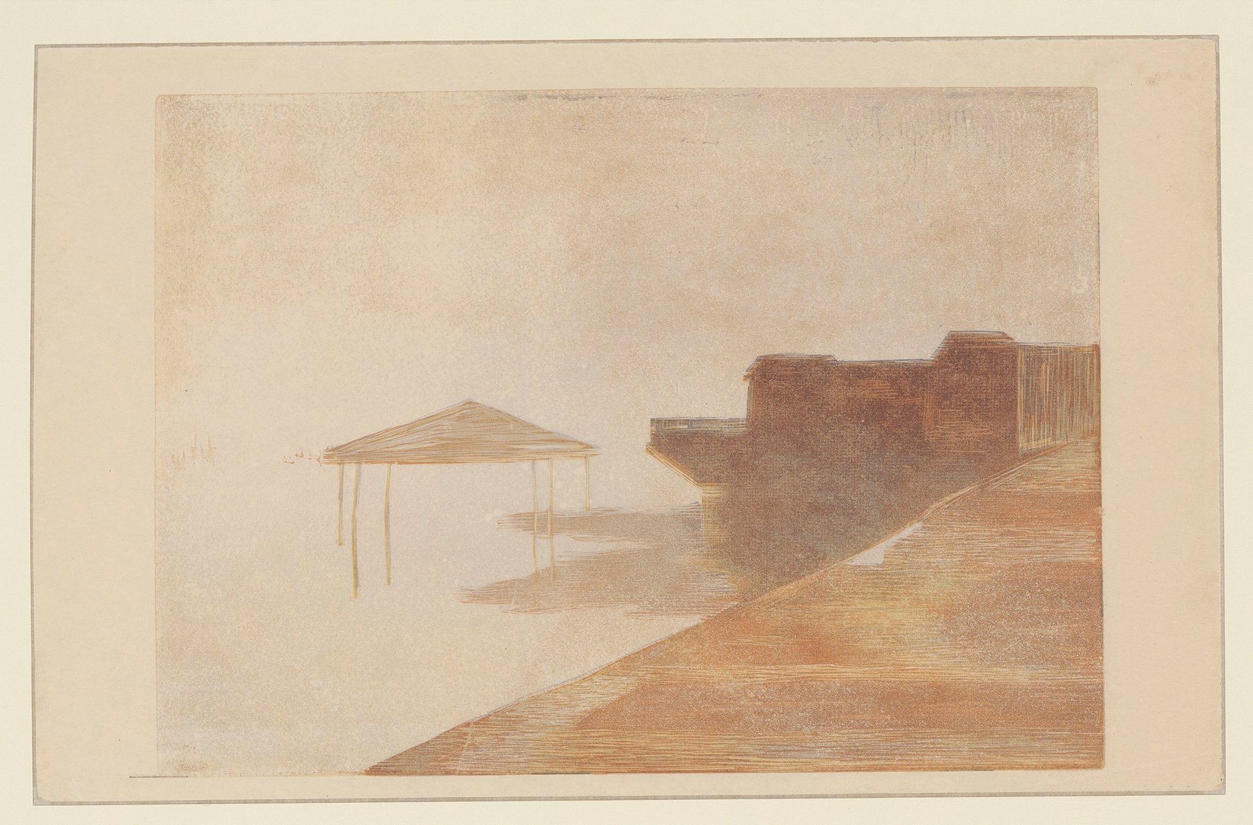 Foggy morning landscape in Villers-sur-Mer by Amédée Joyau, oil on canvas