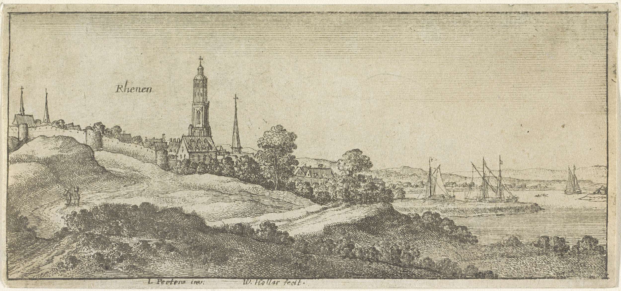 Rivierlandschap met gezicht op Rhenen, by Wenceslaus Hollar, public domain