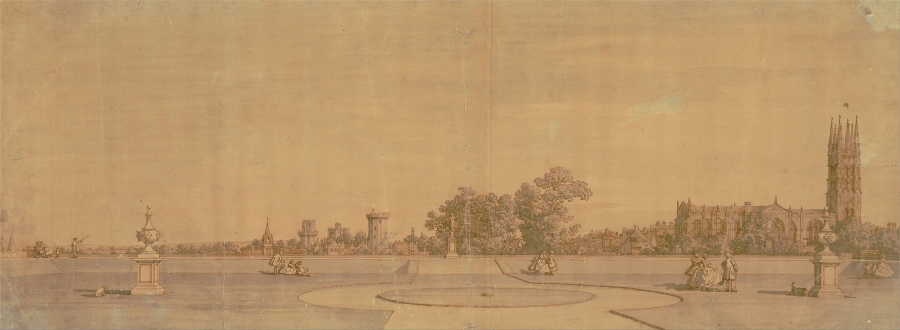 Warwick- The Town and Castle from the Priory Gardens, by Canaletto, public domain