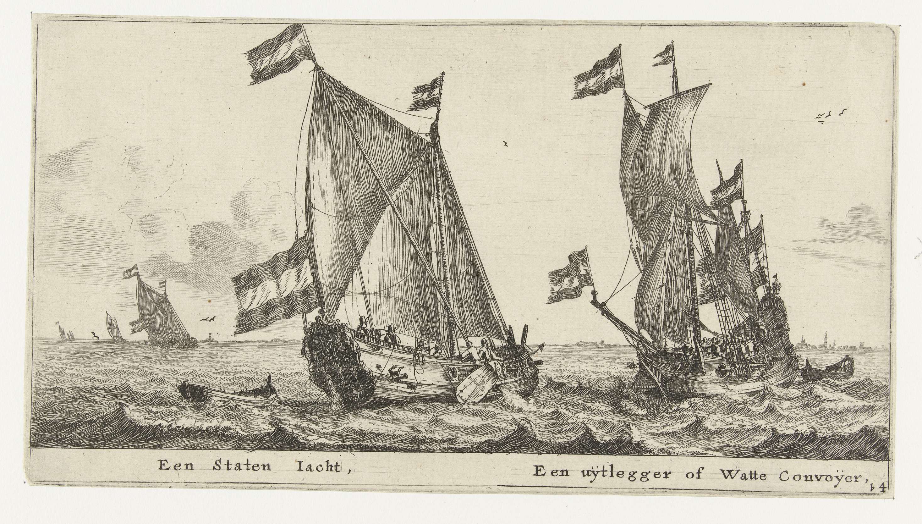 Twee schepen: een statenjacht en een uitlegger, by Reinier Nooms, public domain