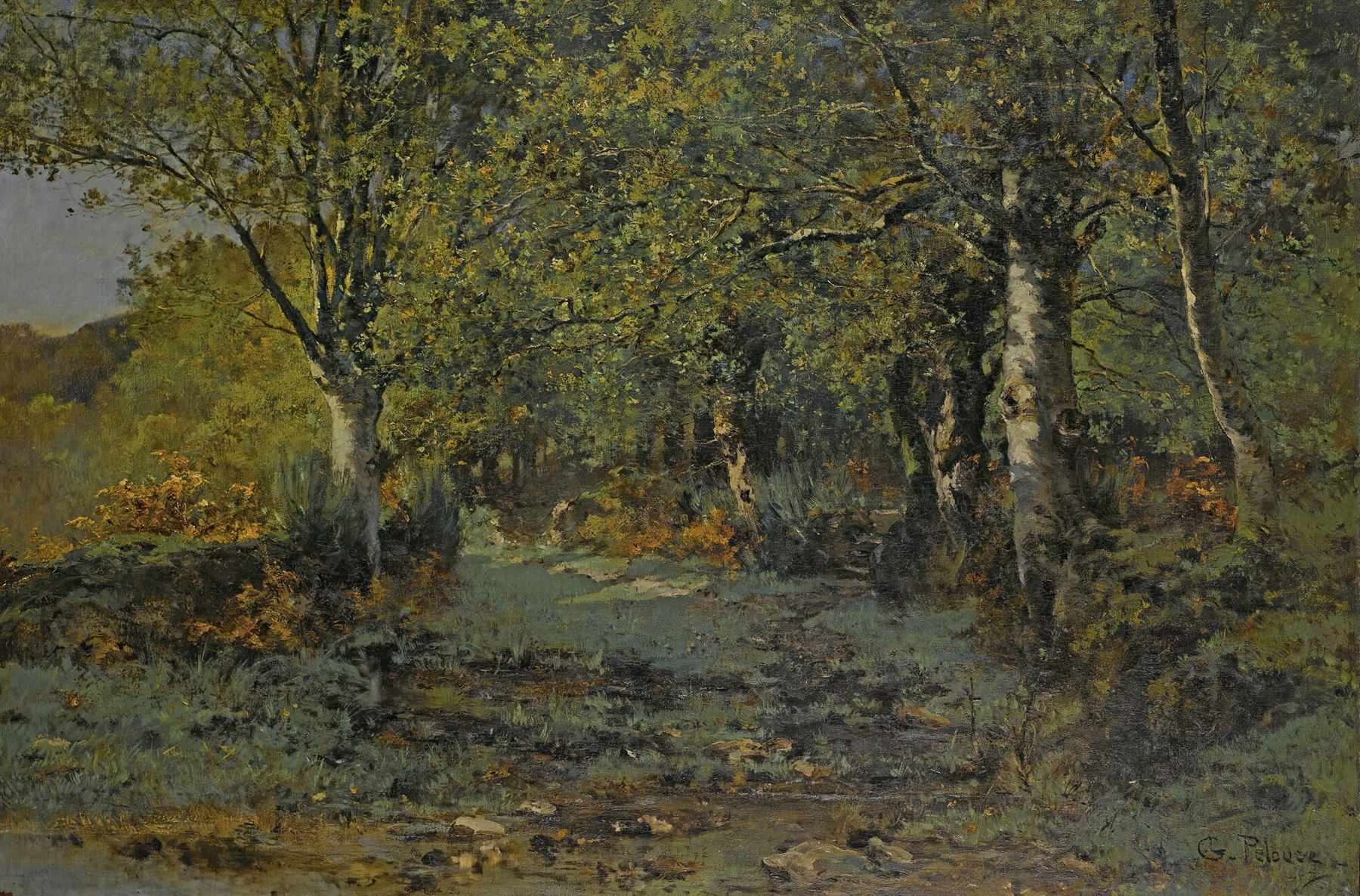 Landscape with a river and greenery by Léon-Germain Pelouse, oil painting
