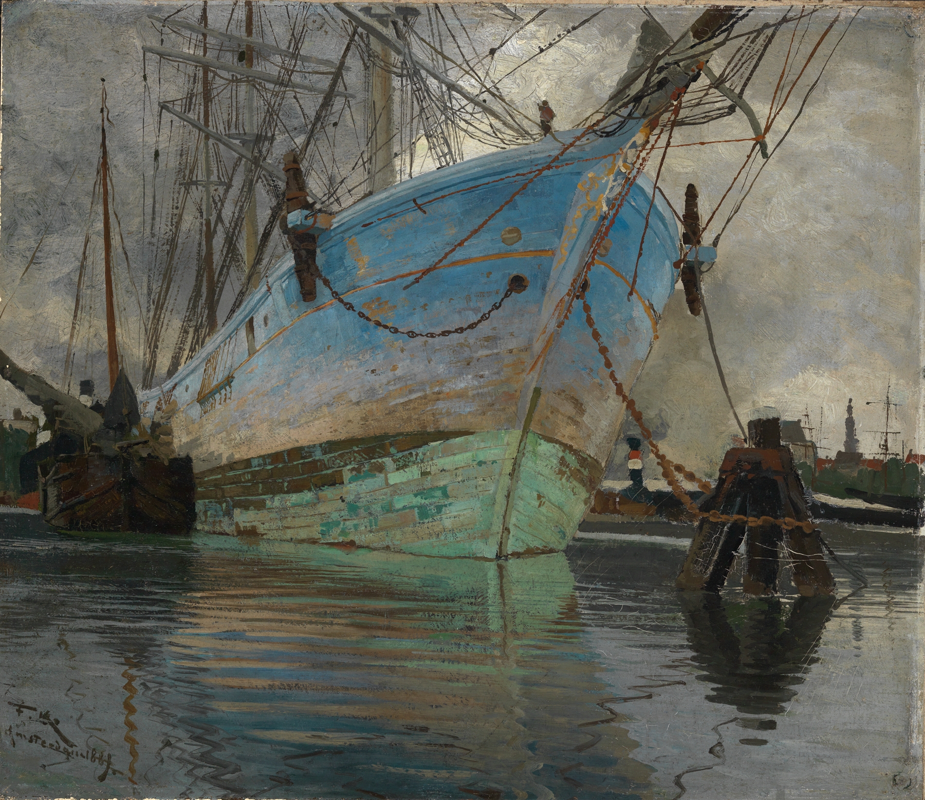Schiffe im Amsterdamer Hafen, by Friedrich Kallmorgen, public domain