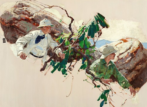 Dean Cornwell's 'Garden of Peril' explores themes of danger and beauty in a lush setting.