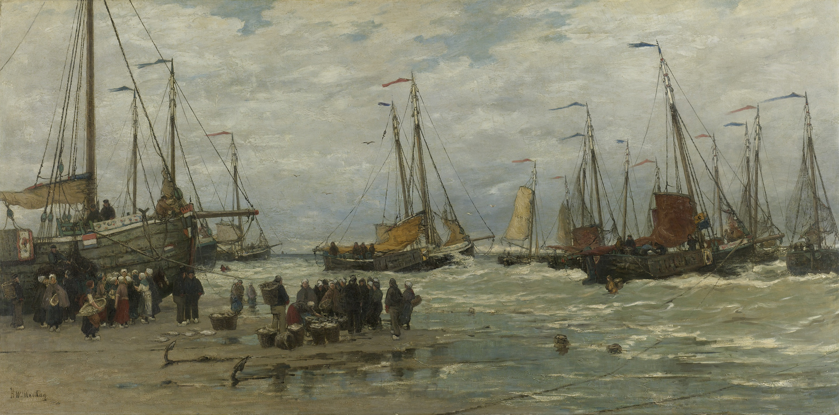 Fishing Pinks in Breaking Waves, by Hendrik Willem Mesdag, public domain