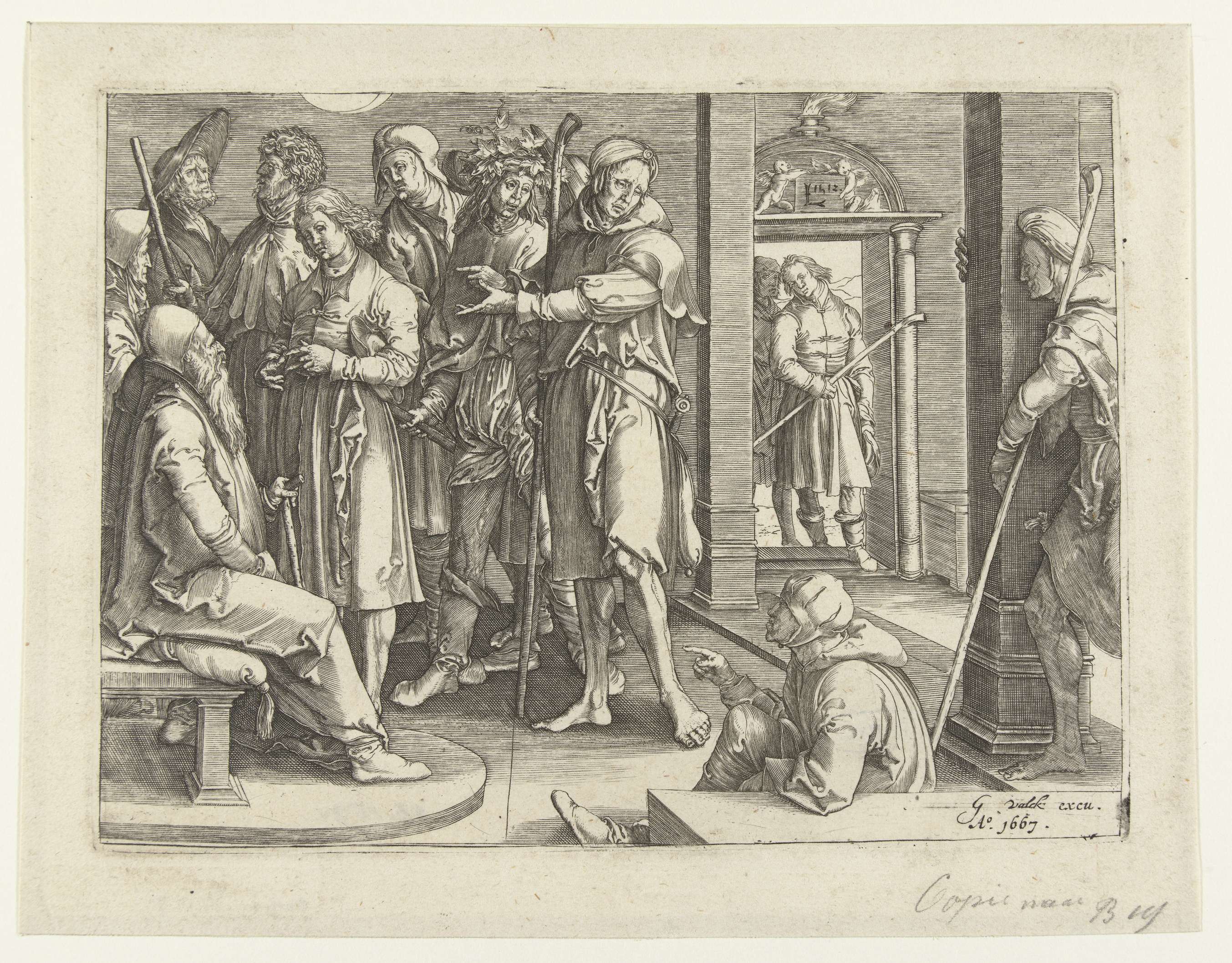 Engraving by Jan Harmensz. Muller showing Joseph sharing dreams with Jacob
