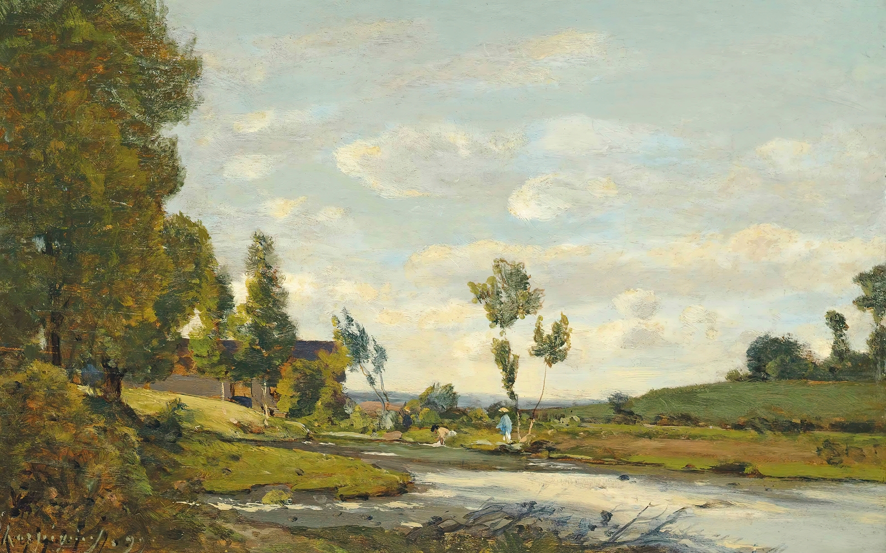 Lavandières Au Bord De La Rivière, by Henri-Joseph Harpignies, public domain