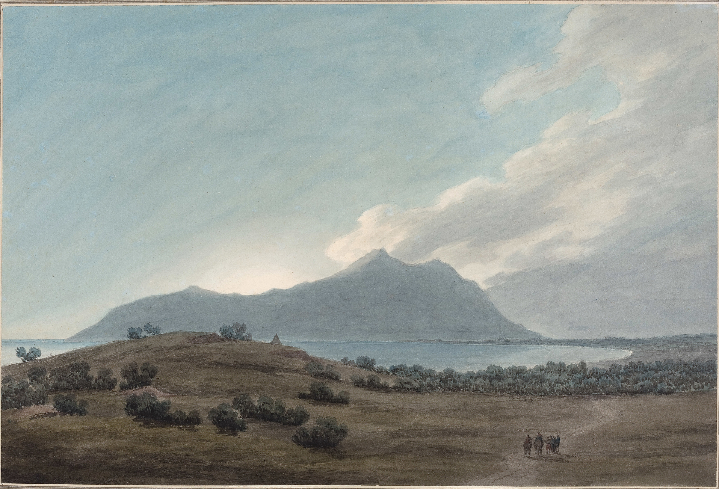 Landscape of Monte Circeo at sunset, oil painting by John Robert Cozens