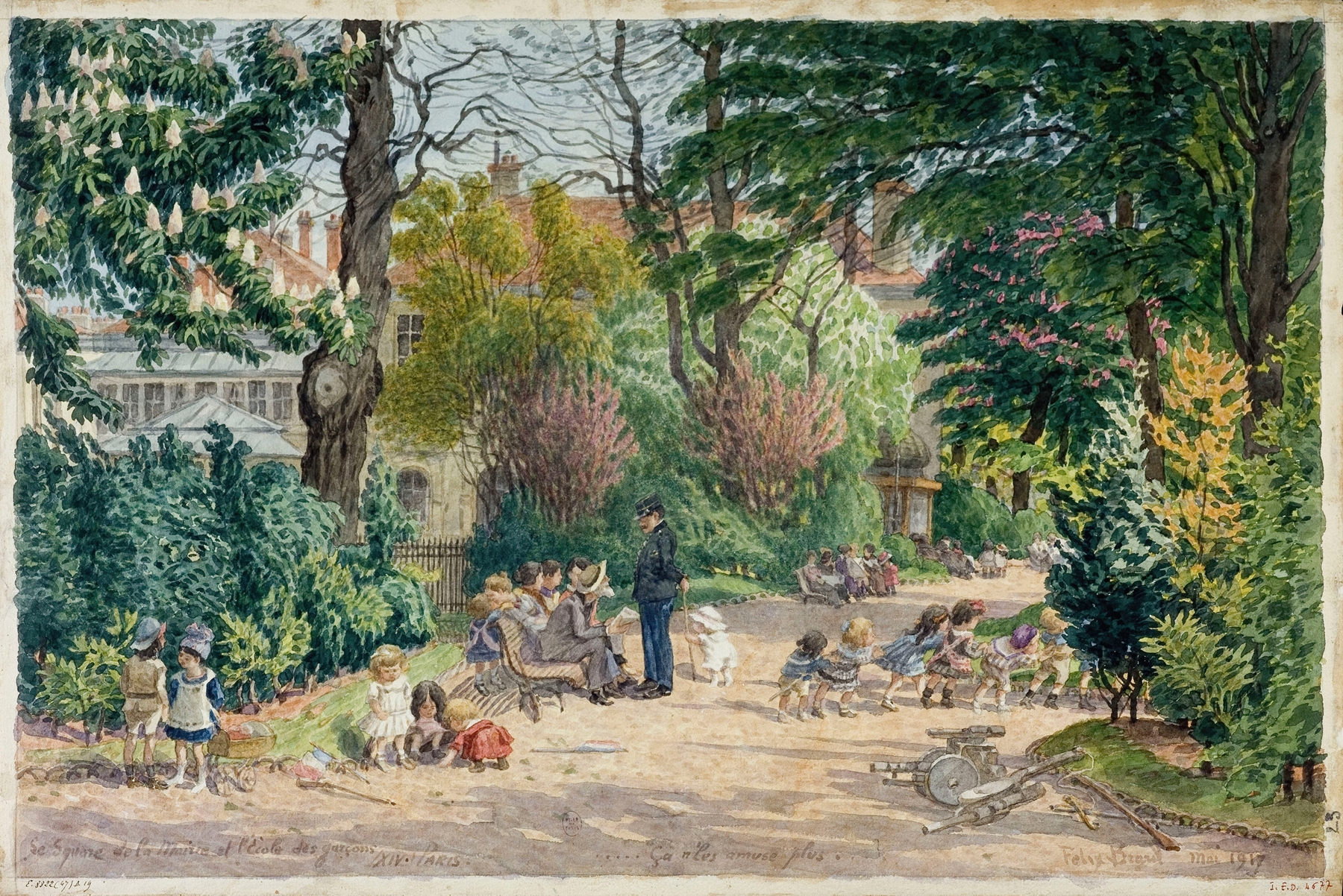 Landscape depicting a sunlit square in Paris by Félix Brard, oil painting