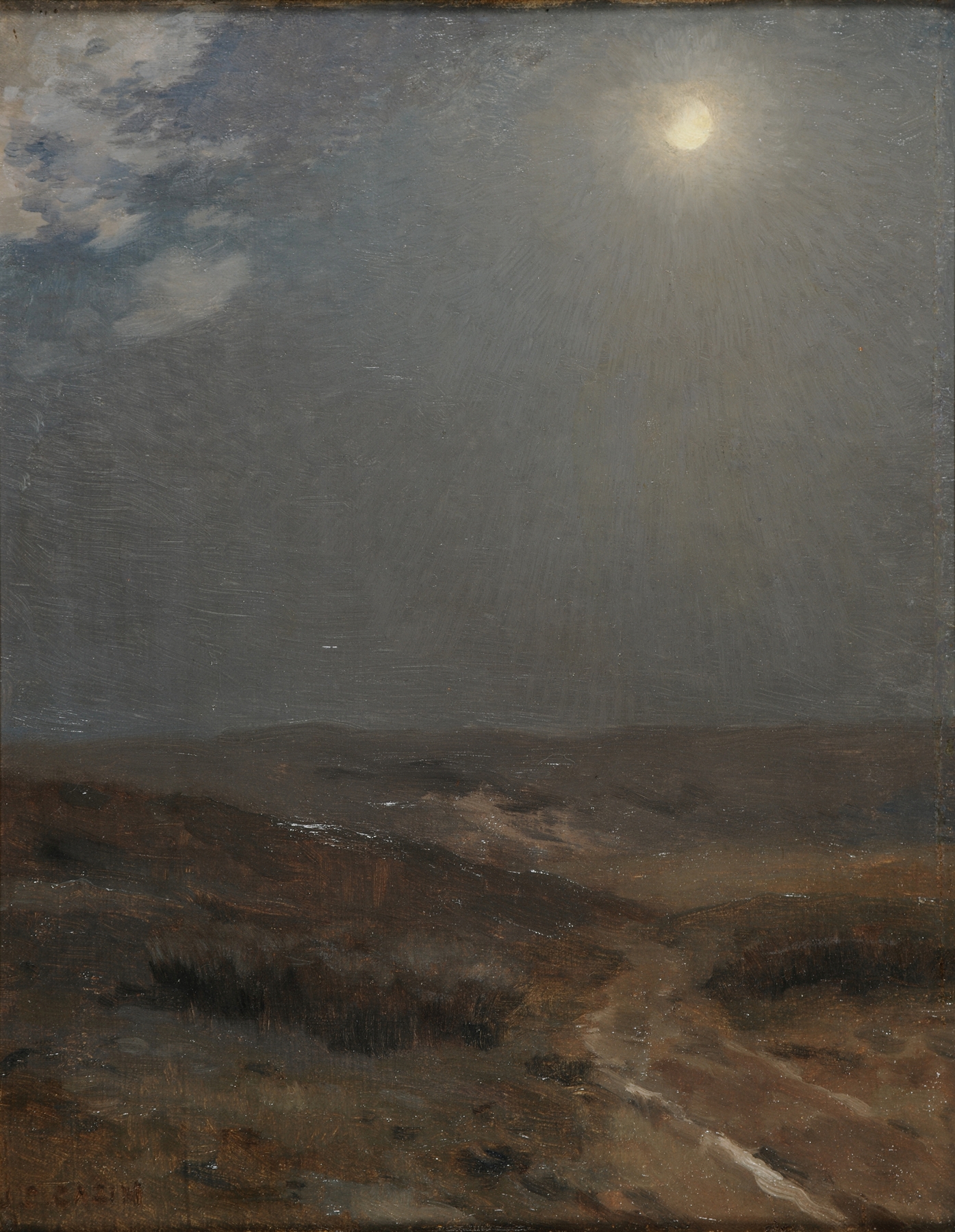 Paysage au clair de lune by Jean Charles Cazin, oil on canvas depicting a tranquil moonlit landscape.
