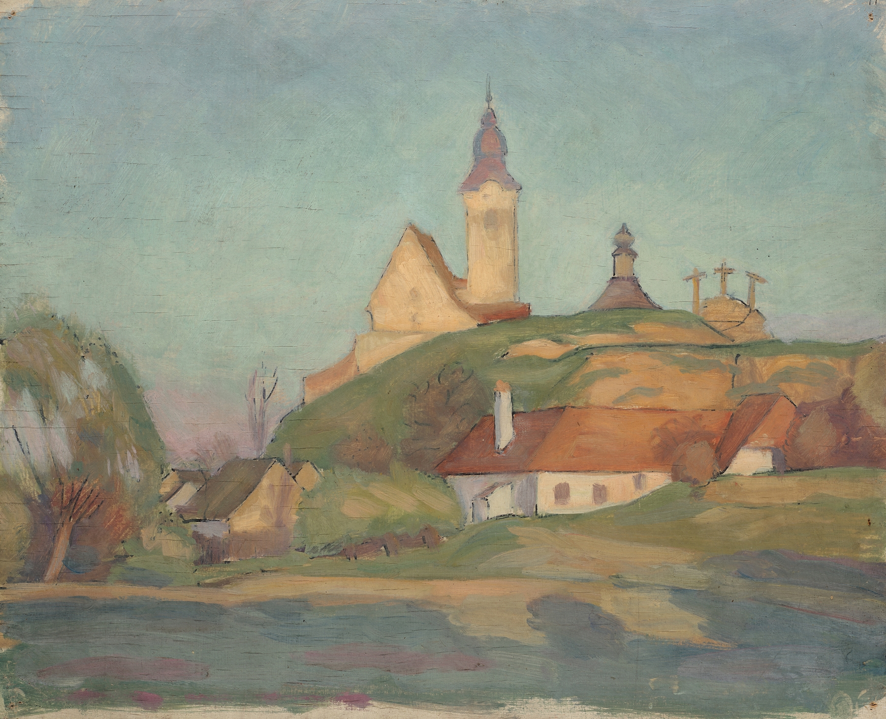 Landschaft mit Kirche, by Walther Gamerith, public domain