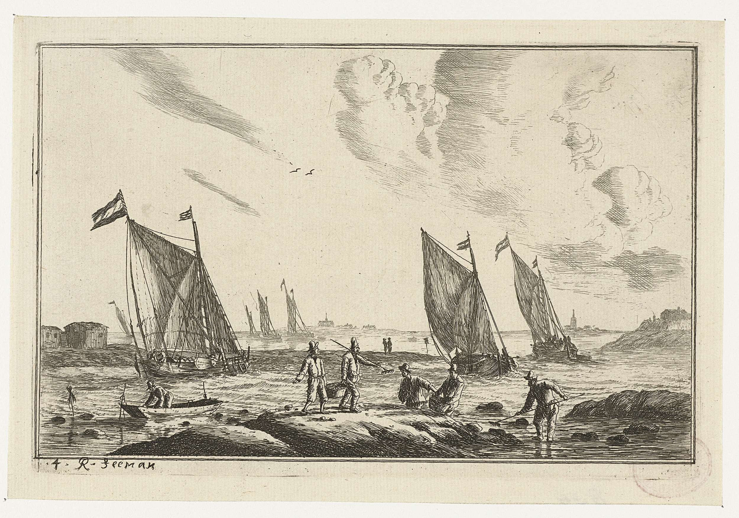 Gezicht op een waterweg landinwaarts, by Reinier Nooms, public domain