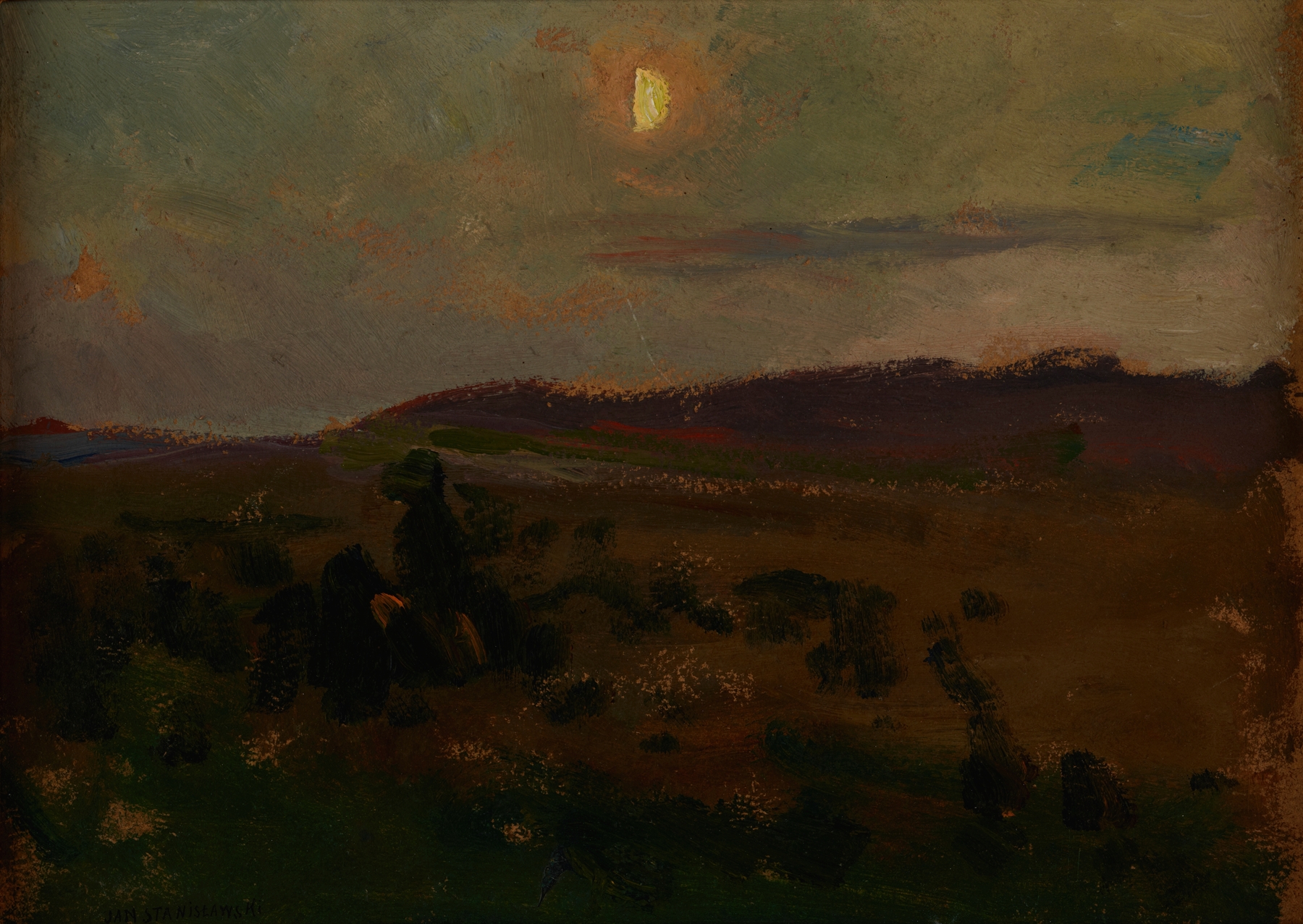 Moonrise by Jan Stanisławski, oil painting depicting moonlight over water.