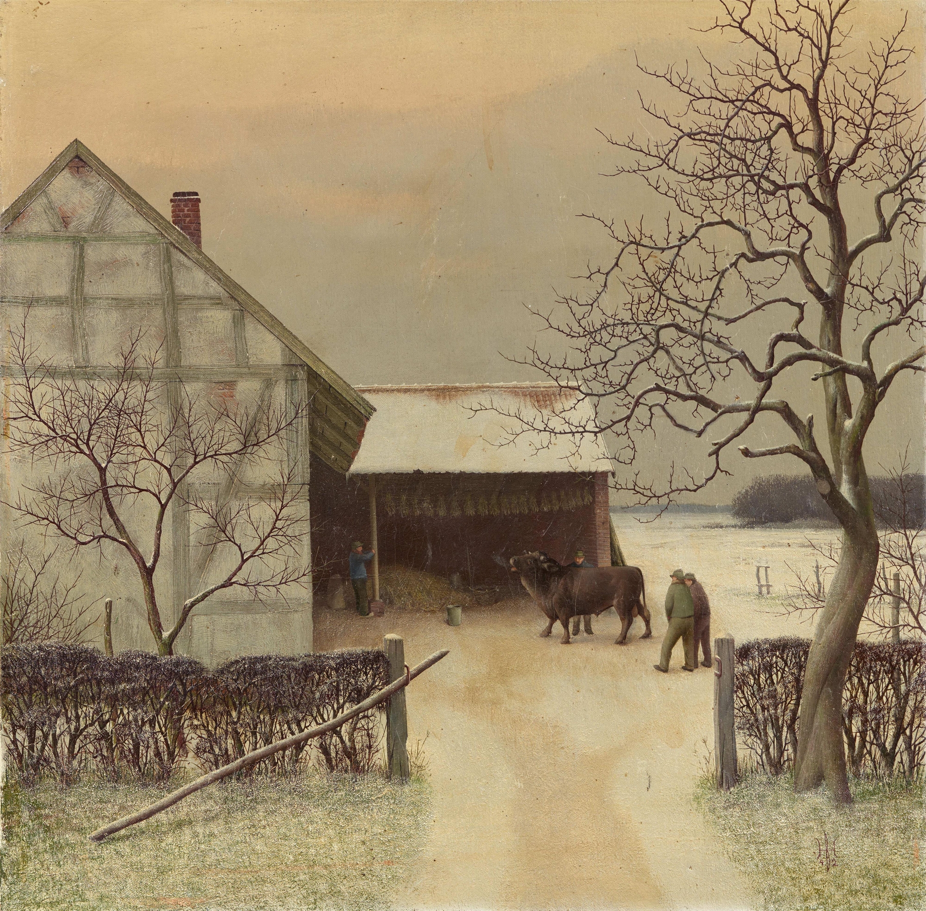 Figurative expressionism by Herbert Böttger, Bullenkauf am Niederrhein, 1942