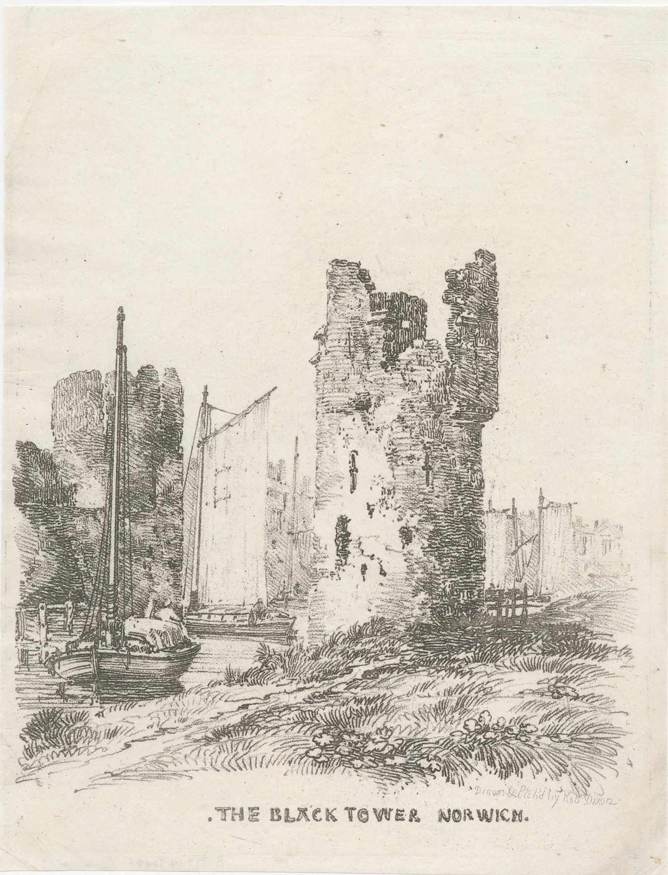 The Black Tower Norwich, watercolor on paper by Robert Dixon