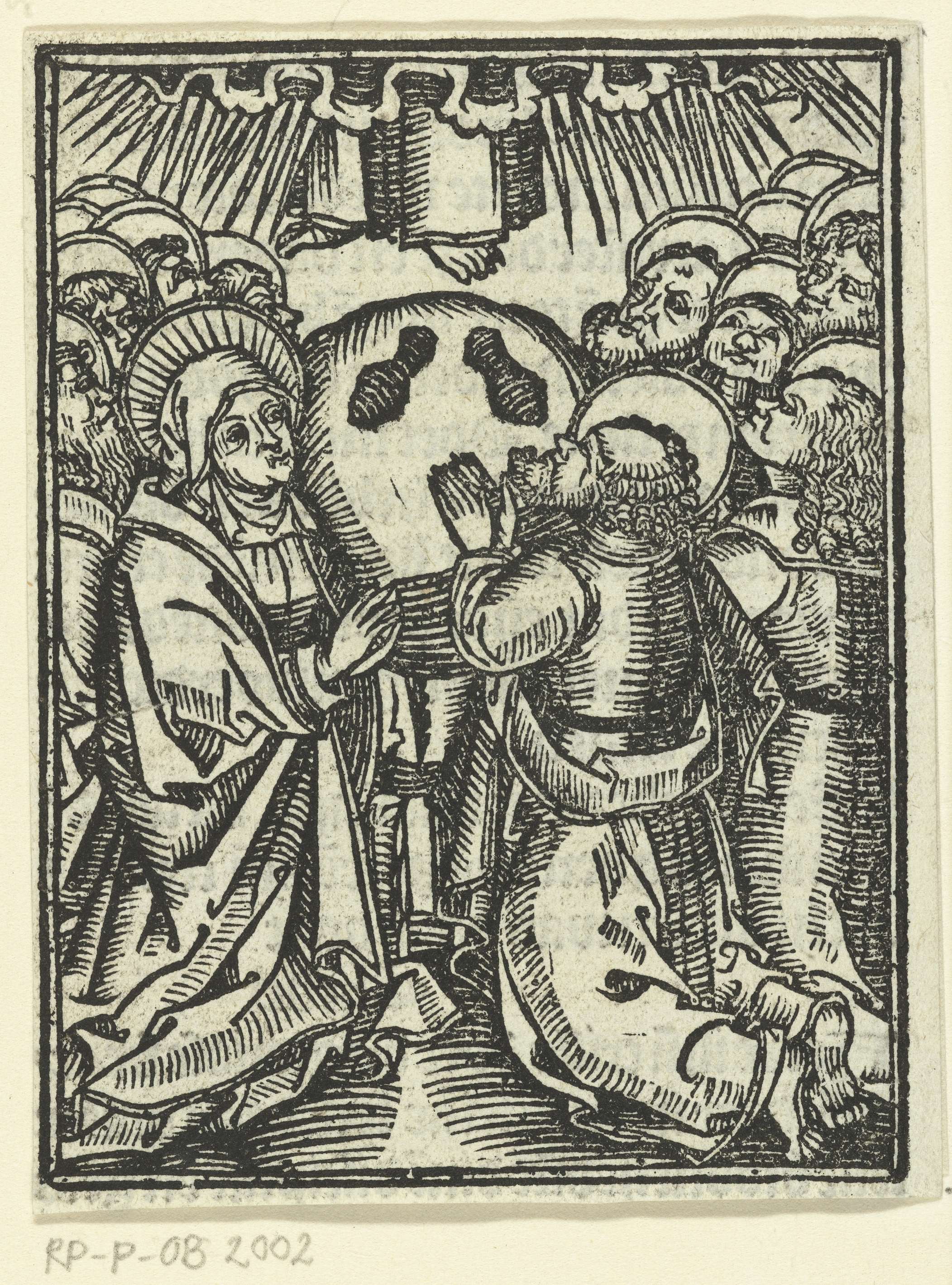 Religious paper artwork depicting Christ's ascension surrounded by angels by Meester van de Delbecq-Schreiber-Passie