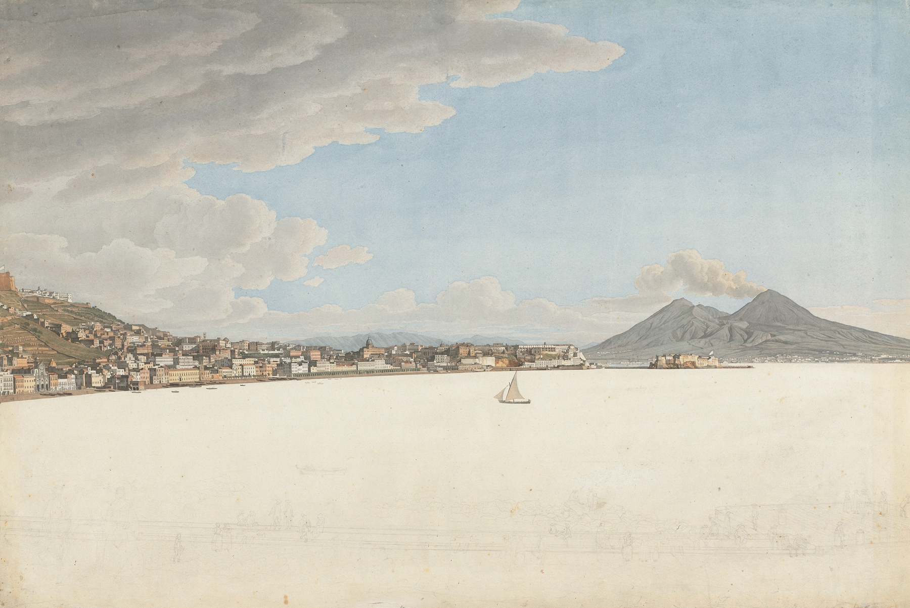 The Bay of Naples with Mounts Vesuvius and Somma, by Giovanni Battista Lusieri, public domain