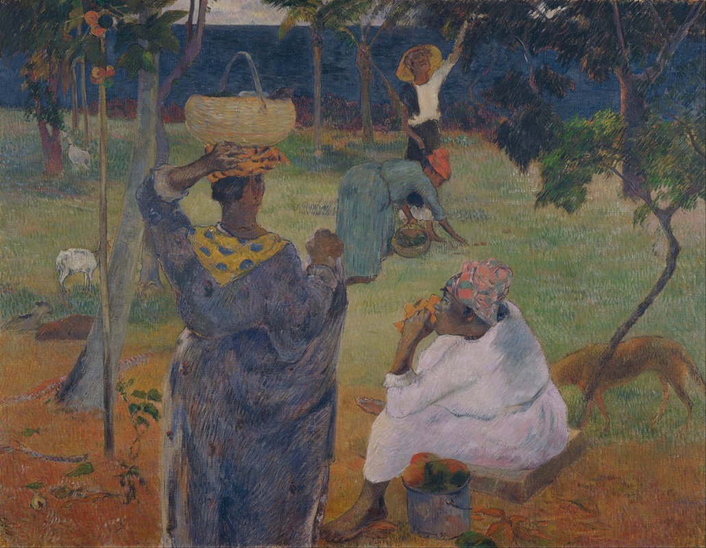 Paul Gauguin's 'Among the mangoes at Martinique' presents a vibrant tropical scene.